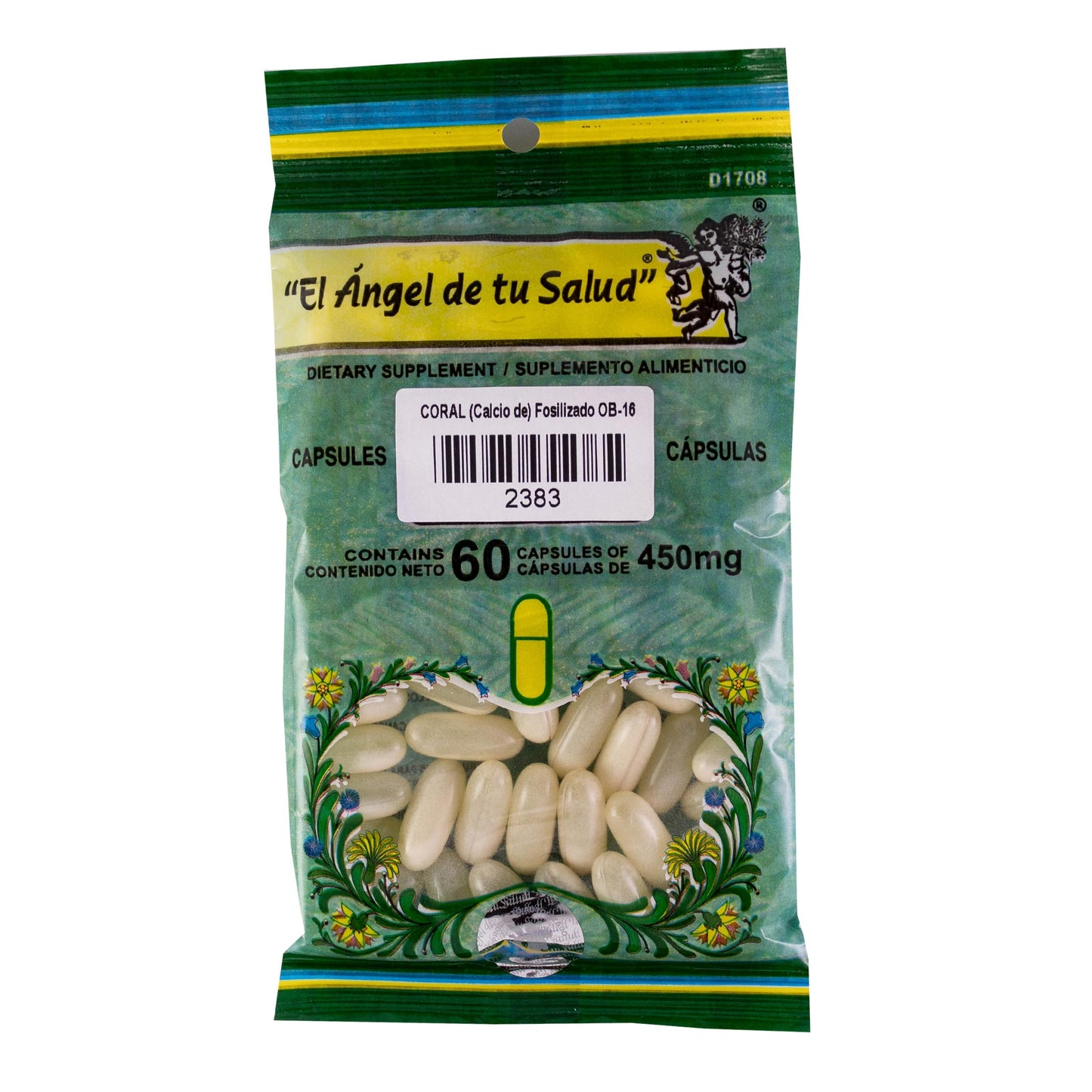 Calcio de CORAL fosilizado ™ Cápsula blanda bolsa verde 60