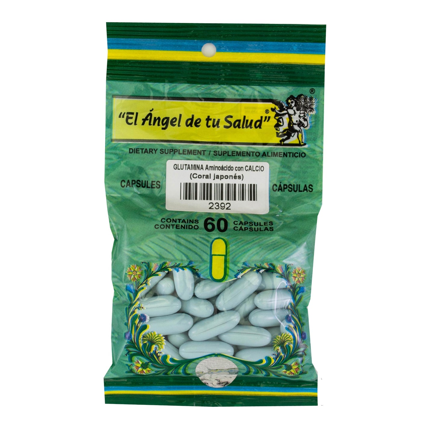 GLUTAMINA con calcio de CORAL Japón ™ Cápsula blanda bolsa verde 60 GERIATRICOS