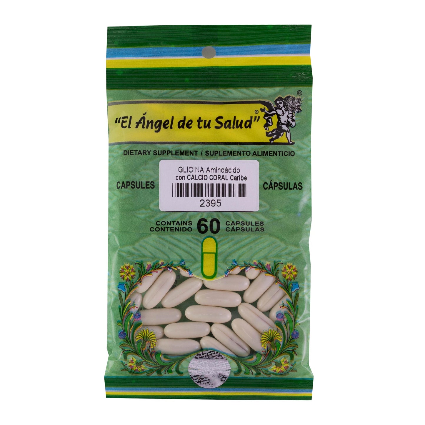 GLICINA con calcio de CORAL del Caribe ™ Cápsula blanda bolsa verde 60
