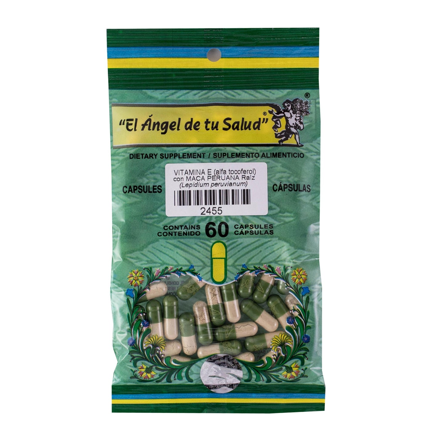 MACA PERUANA raíz con VITAMINA E ™ Cápsula dura bolsa verde 60