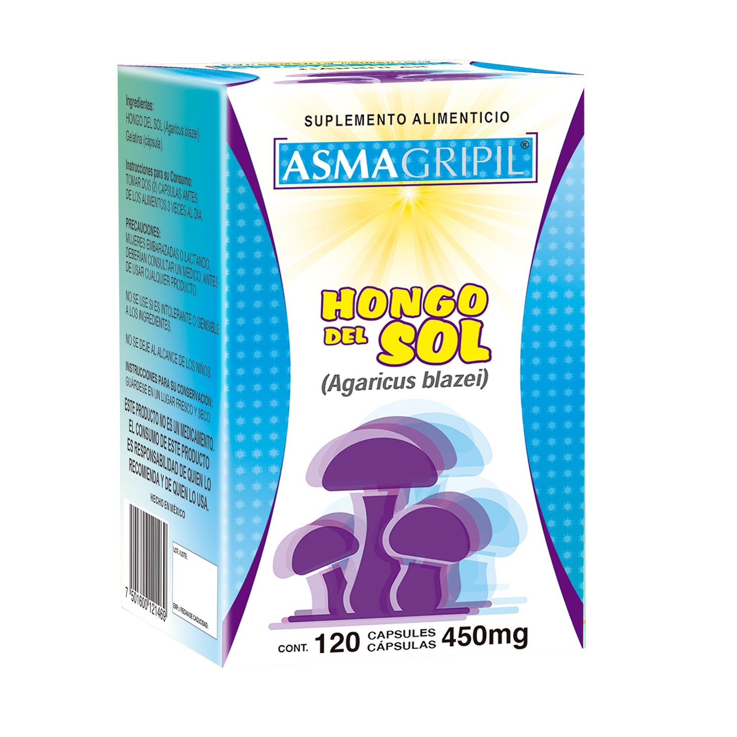 Cápsulas ASMAGRIPIL ® hongo de sol caja frasco 120