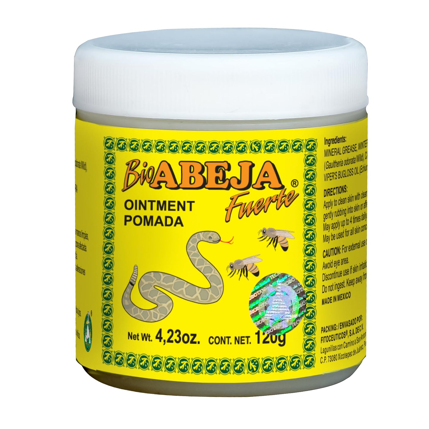 Pomada BIOABEJA FUERTE ® aceites de ajalté, alcanfor y yerba de la víbora tarro 120g