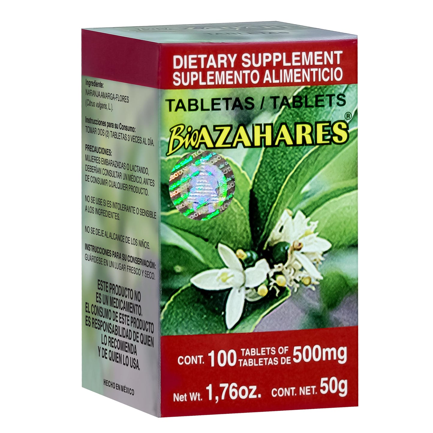 Tabletas BIOAZAHARES ® flor de naranja amarga caja frasco 100