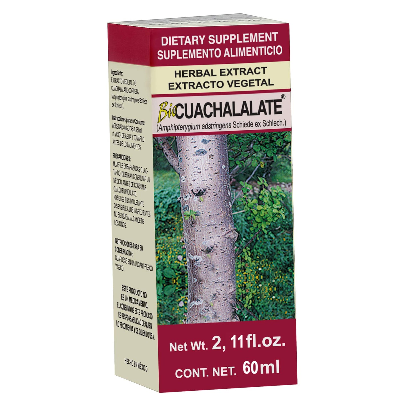 Extracto vegetal BIOCUACHALALATE ® corteza de cuachalalate caja frasco gotero 60ml