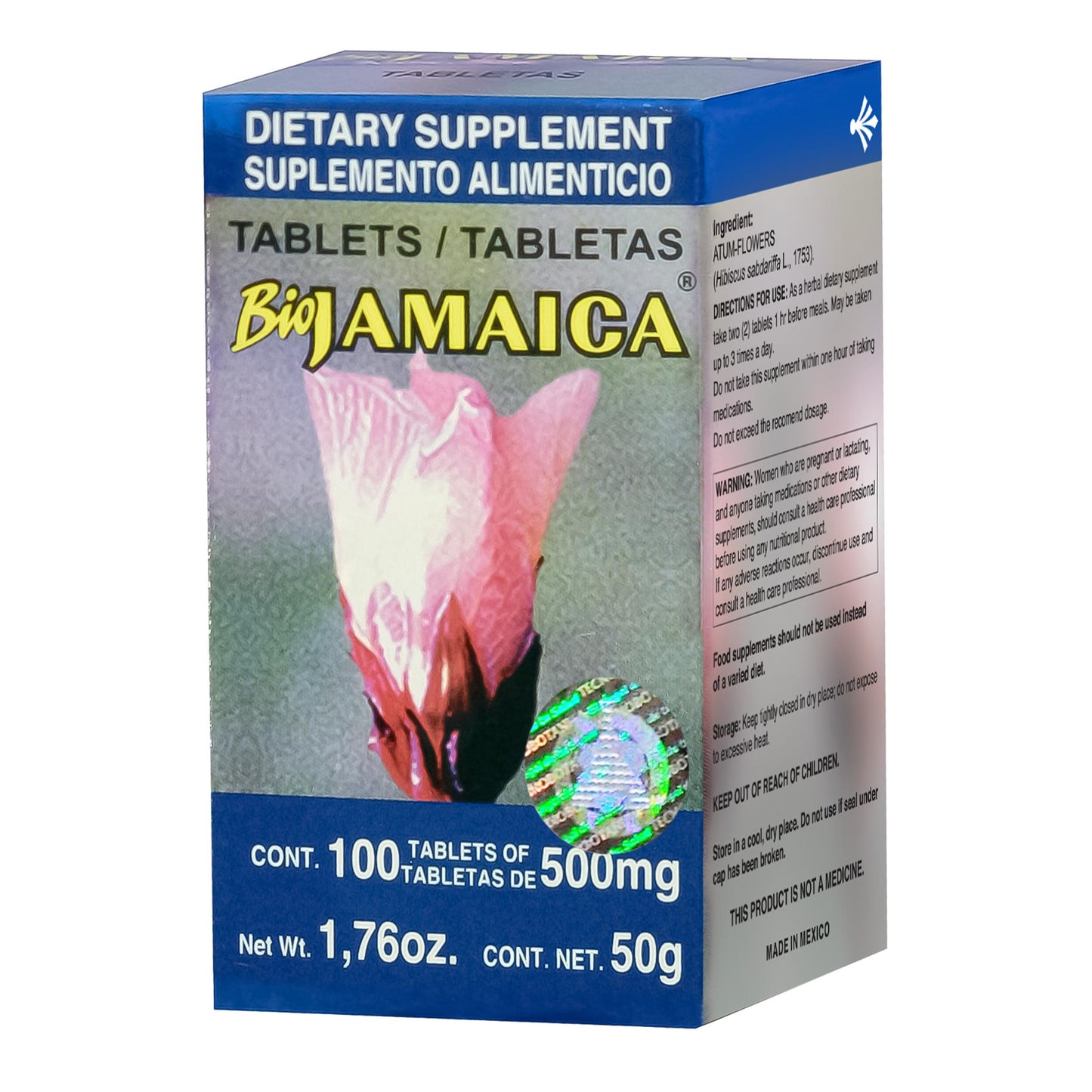 Tabletas BIOJAMAICA ® flor de jamaica caja frasco 100
