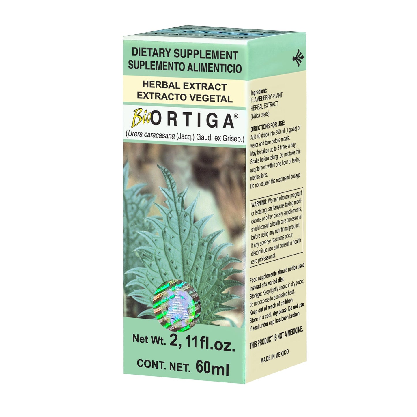 Extracto vegetal BIOORTIGA ® ortiga delgada caja frasco gotero 60ml