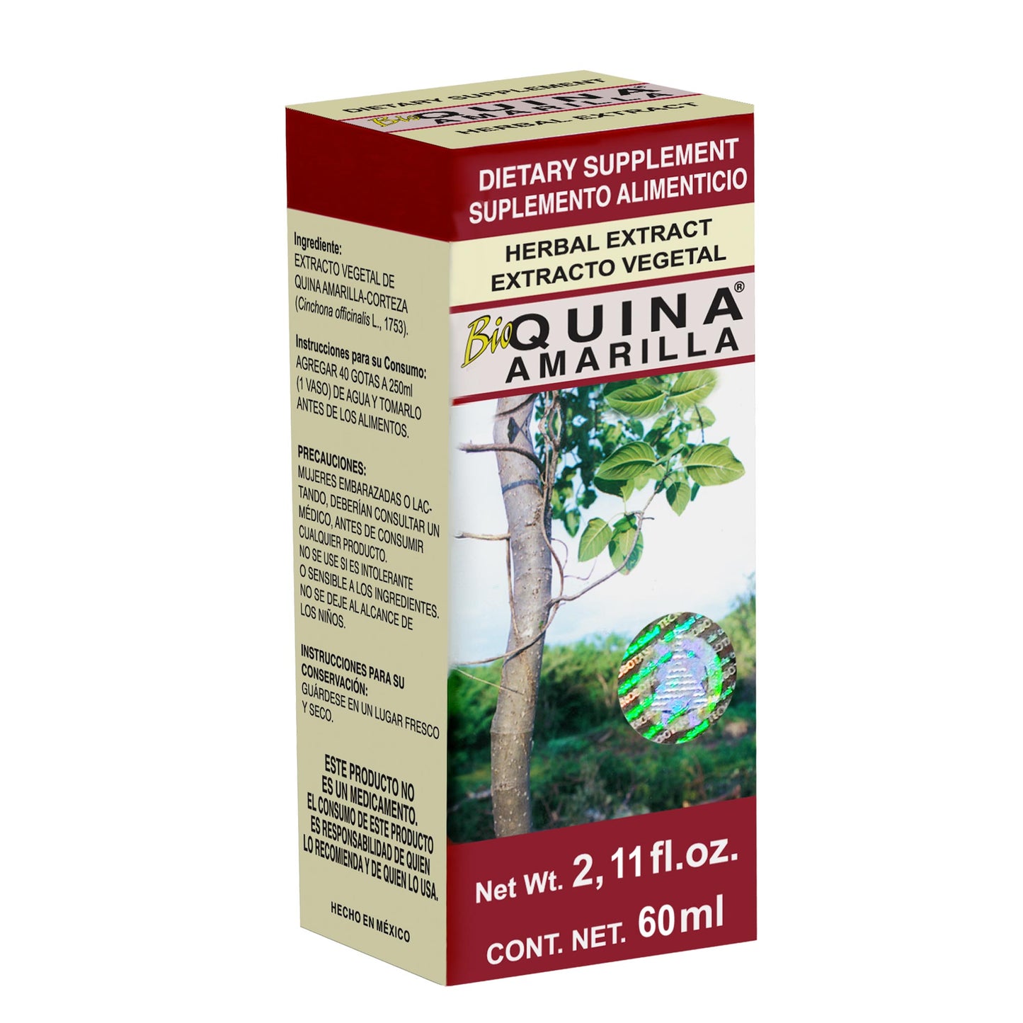 Extracto vegetal BIOQUINA ® quina amarilla caja frasco gotero 60ml