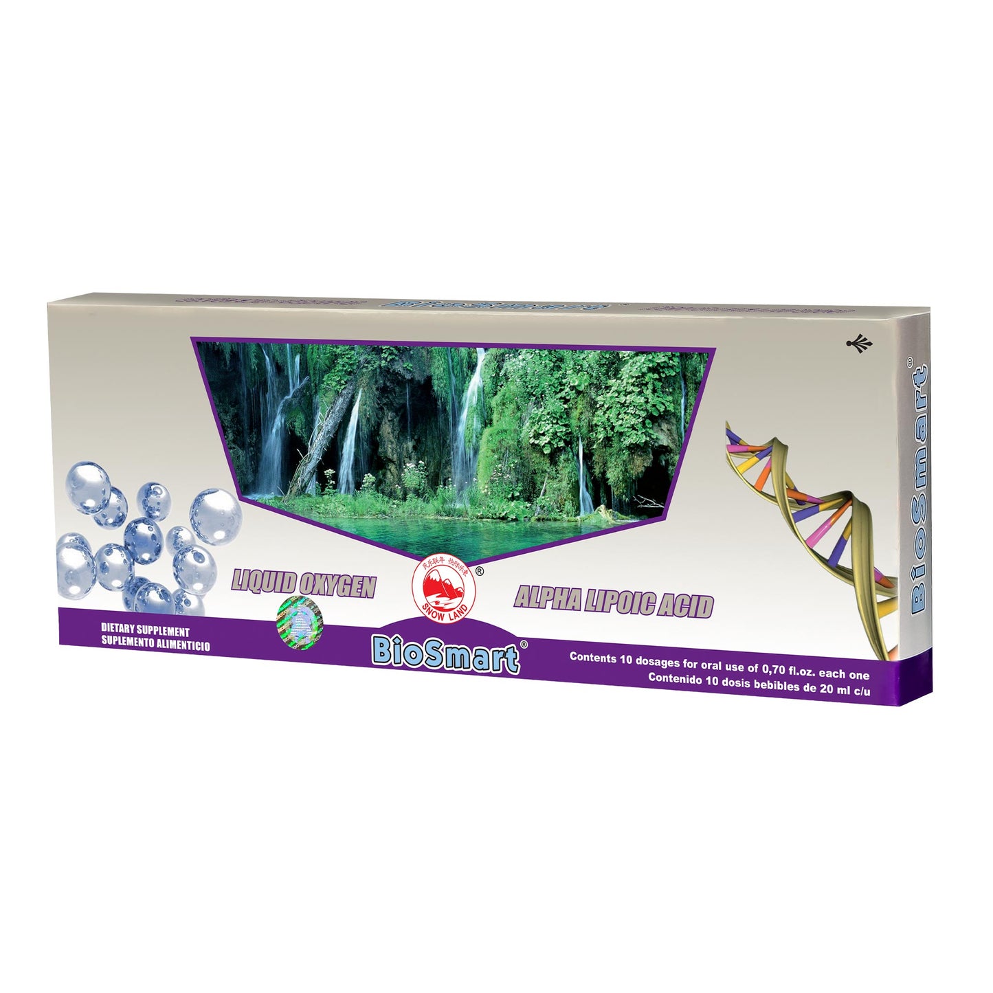 Ampolletas ingeribles BIOSMART ® oxígeno líquido y ácido alfa-lipoico 10 frascos de 20ml