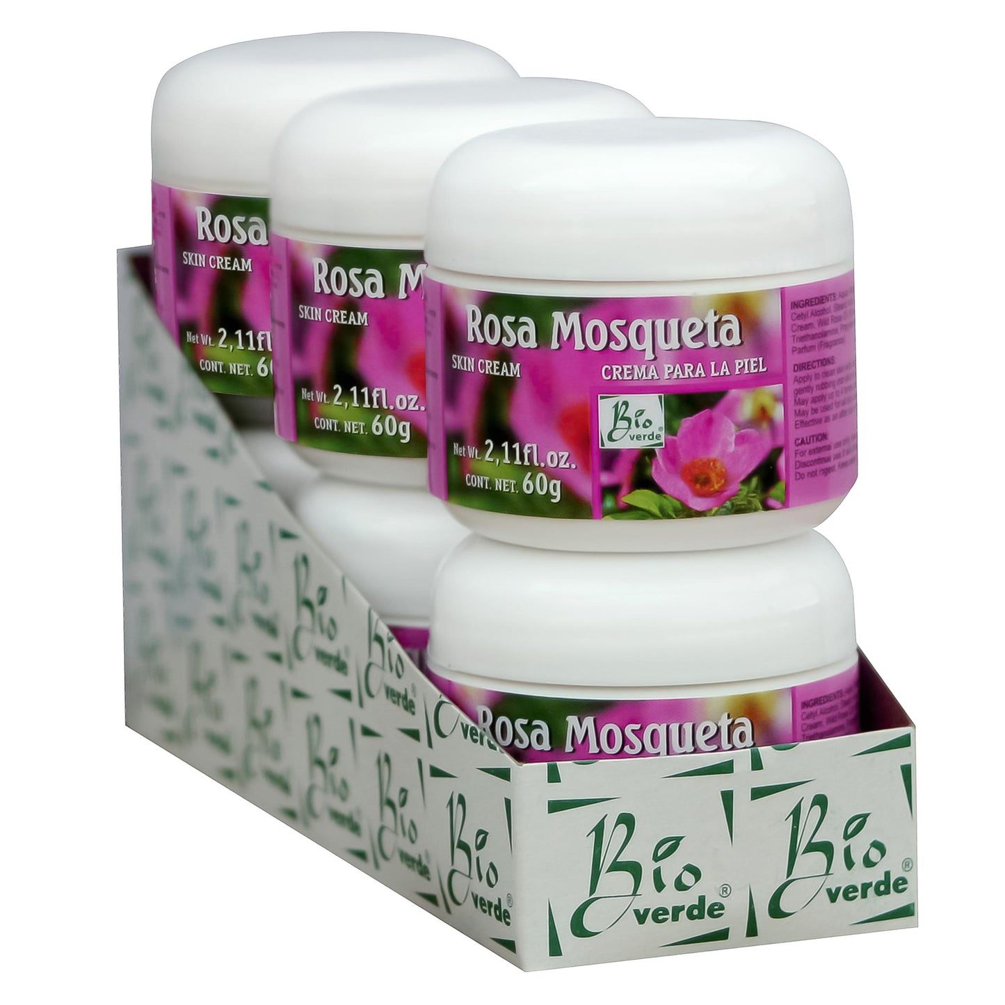 Crema facial BIOVERDE ® aceite de rosa mosqueta 6 tarros de 60g