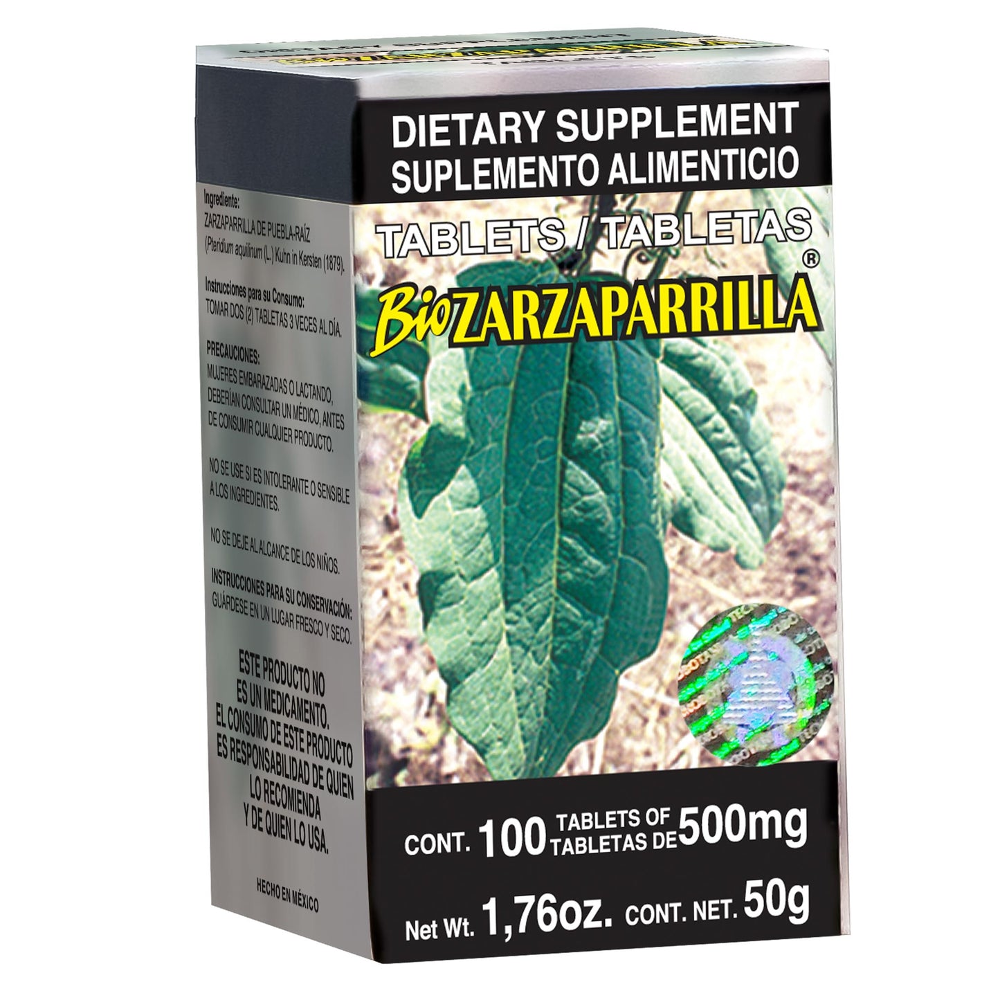 Tabletas BIOZARZAPARRILLA ® raíz de zarzaparrilla de puebla caja frasco 100u