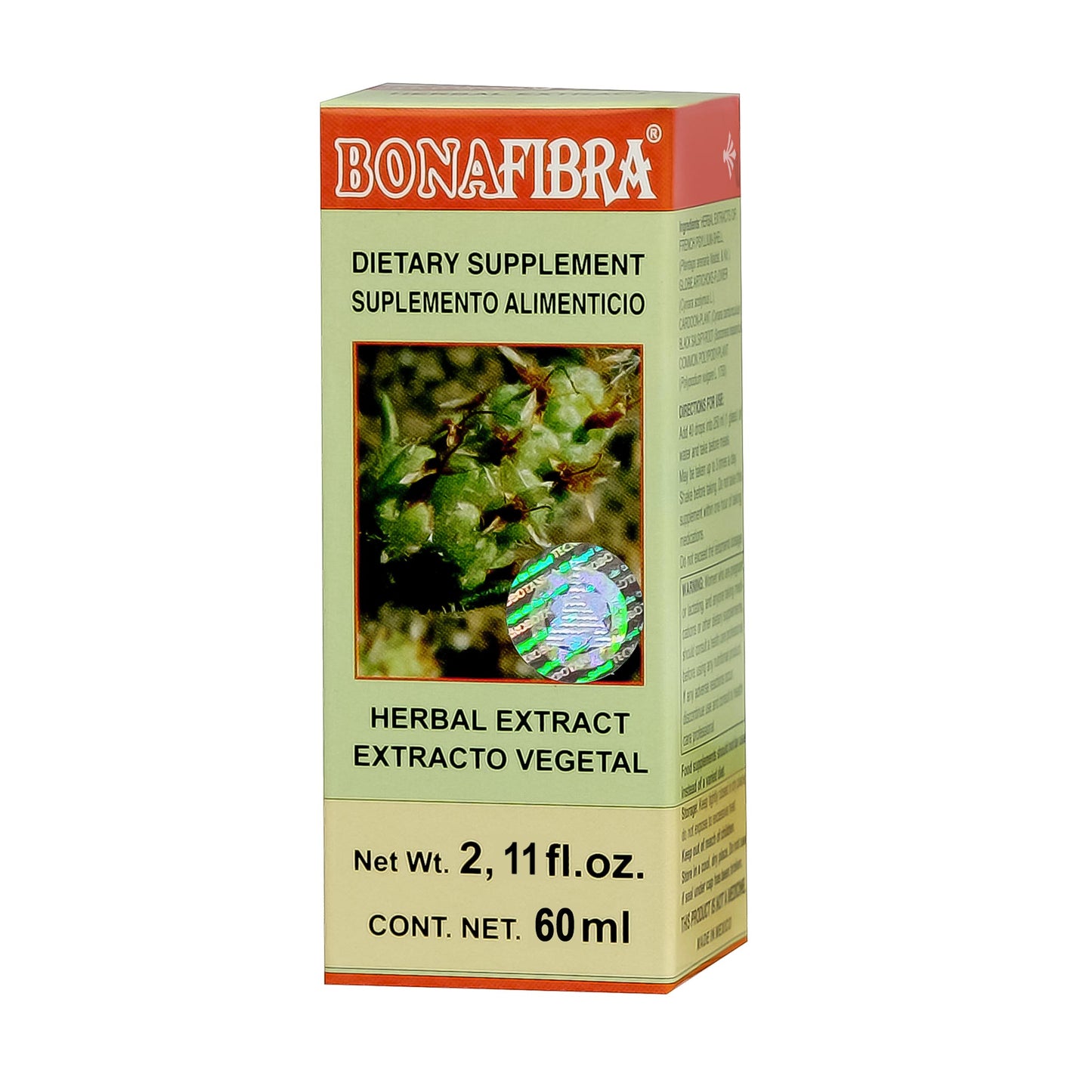 Extracto vegetal BONAFIBRA ® llantén de arena compuesto caja frasco gotero 60ml