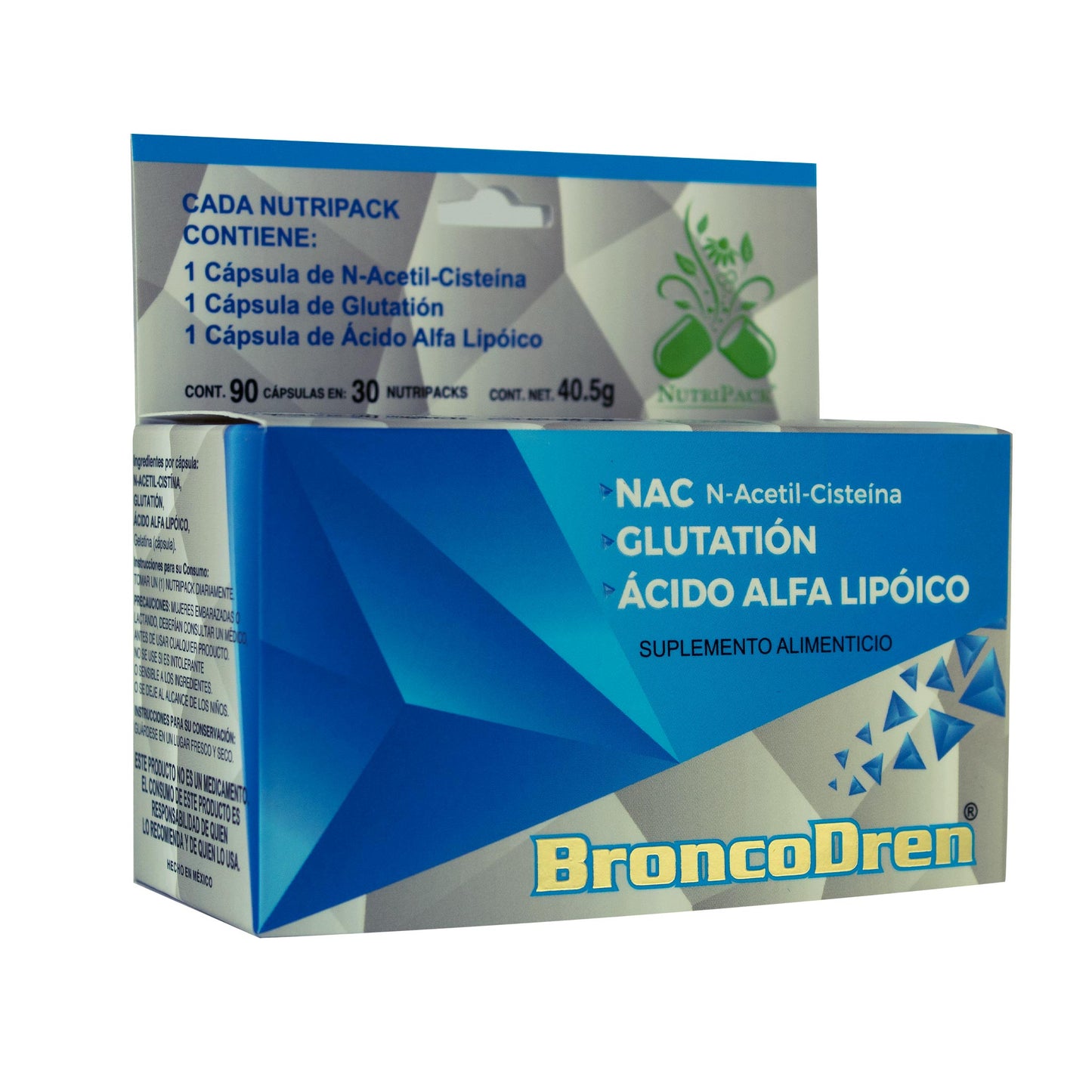 Cápsulas BRONCODREN ® NAC, glutation y ácido alfa lipóico caja blister 30 nutri packs