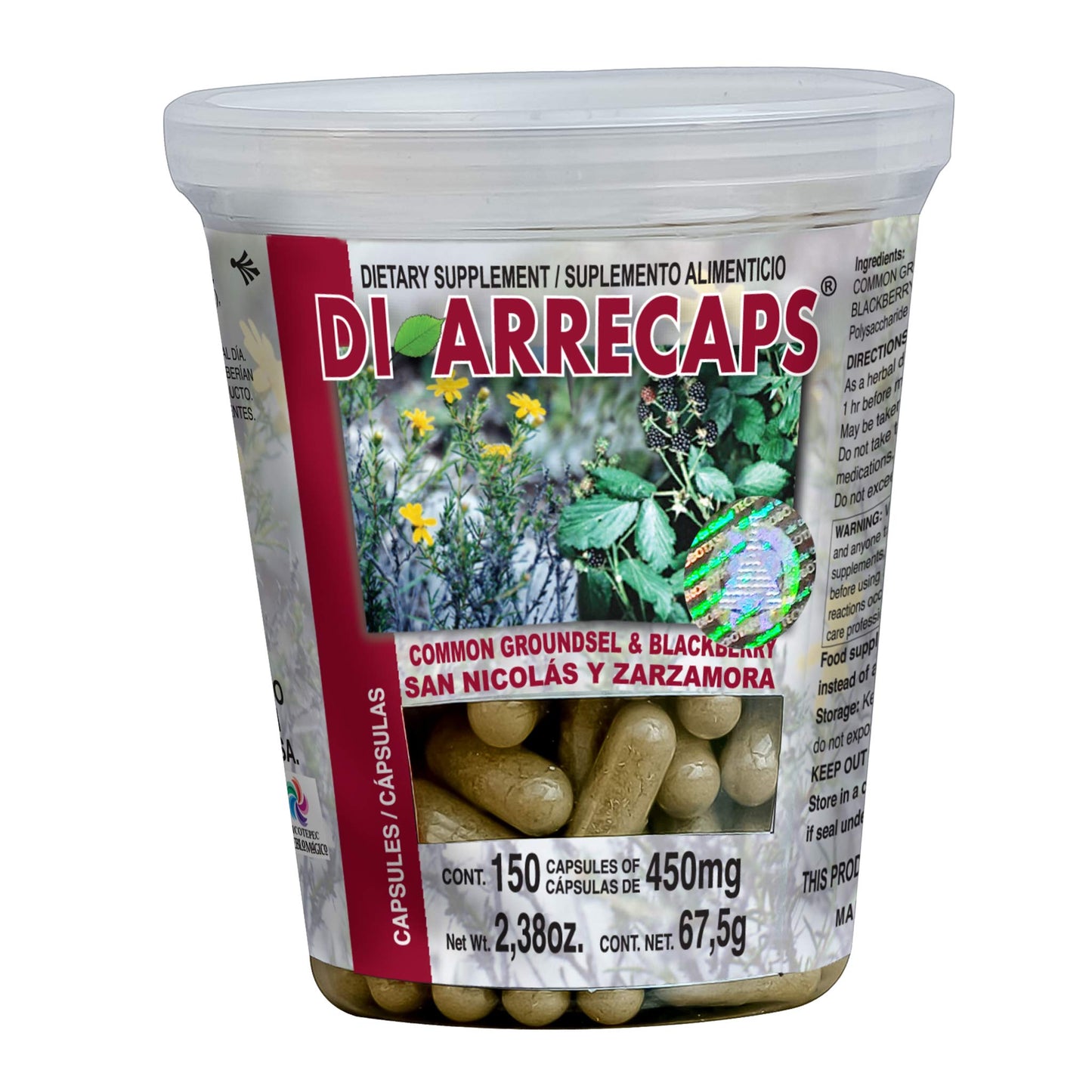 Cápsulas DIARRECAPS ® san nicolás y zarzamora frasco 150