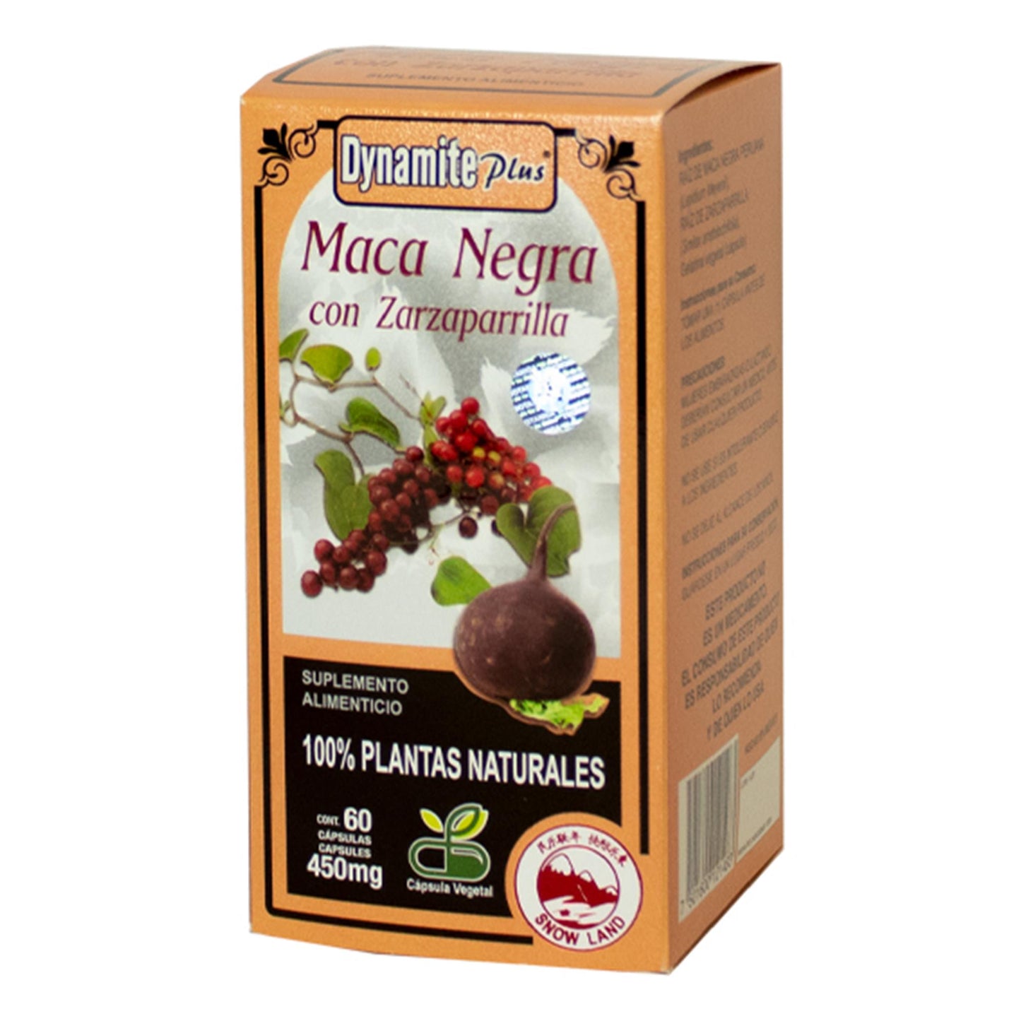 Cápsulas DYNAMITE PLUS ® maca negra y zarzaparilla caja frasco 60