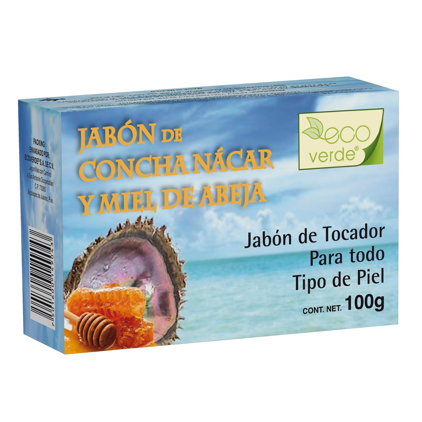 Jabón ECOVERDE ® concha nácar y miel orgánica caja barra 100g