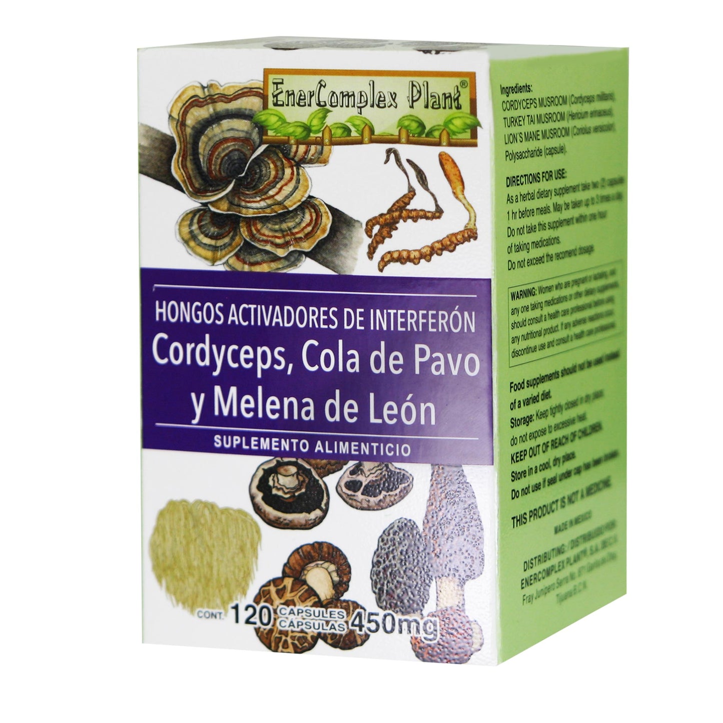 Cápsulas ENERCOMPLEX PLANT ® cordyceps, cola de pavo y melena de león caja frasco 120