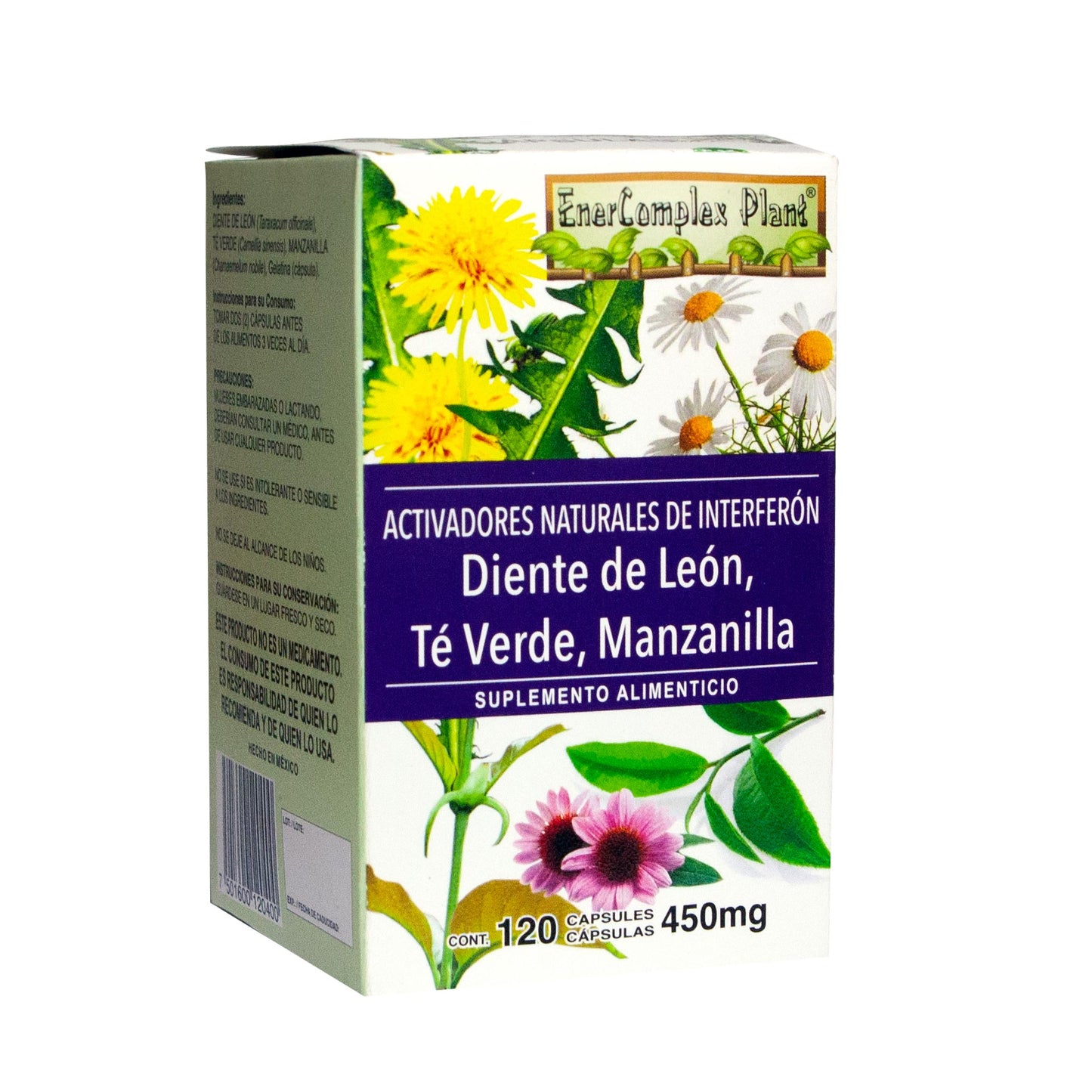 Cápsulas ENERCOMPLEX PLANT ® diente de león, té verde y manzanilla caja frasco 120u