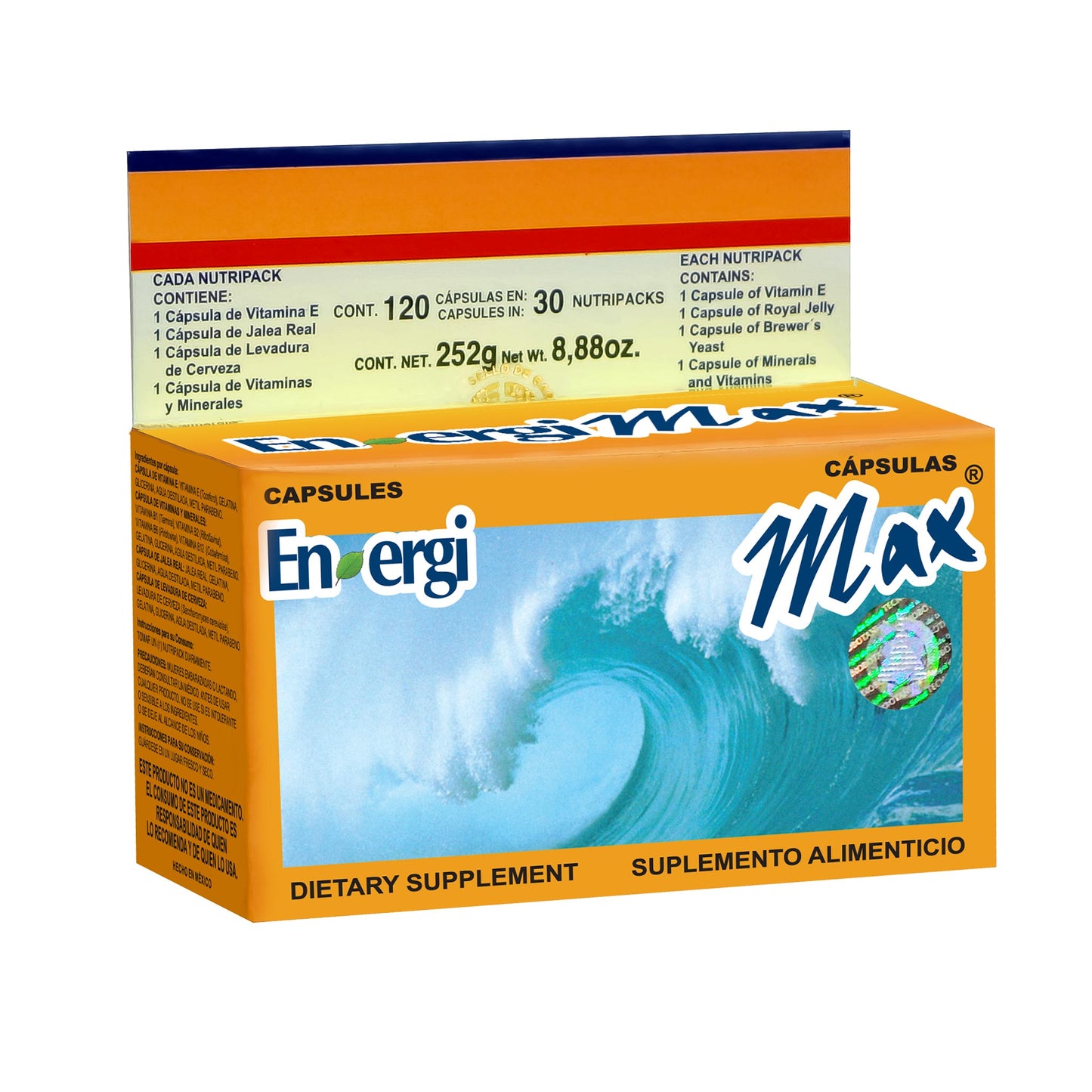 Cápsulas ENERGIMAX ® jalea real, levadura cerveza y vitaminas caja frasco 120