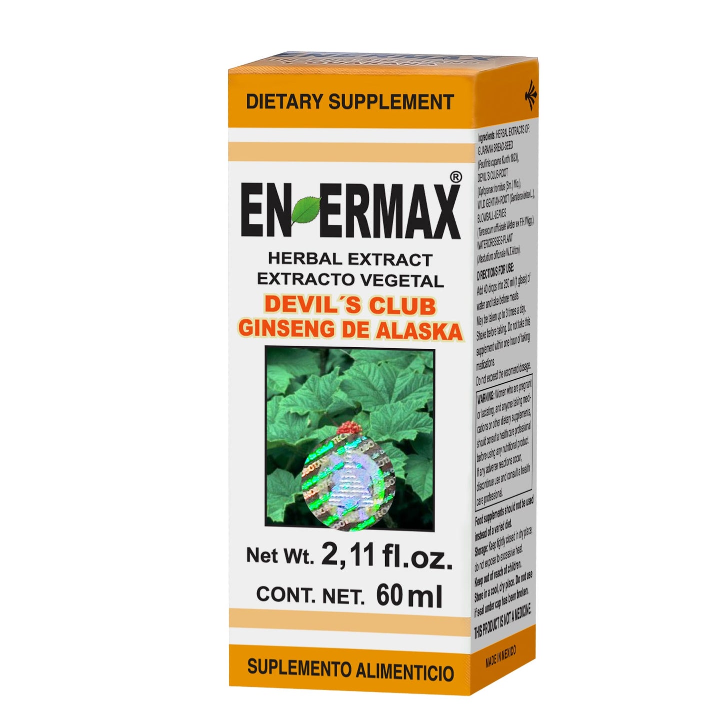 Extracto vegetal ENERMAX ® ginseng de alaska caja frasco gotero 60ml