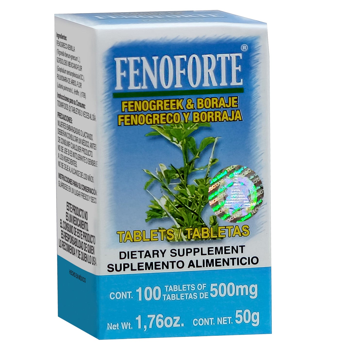 Tabletas FENOFORTE ® fenogreco y borraja caja frasco 100