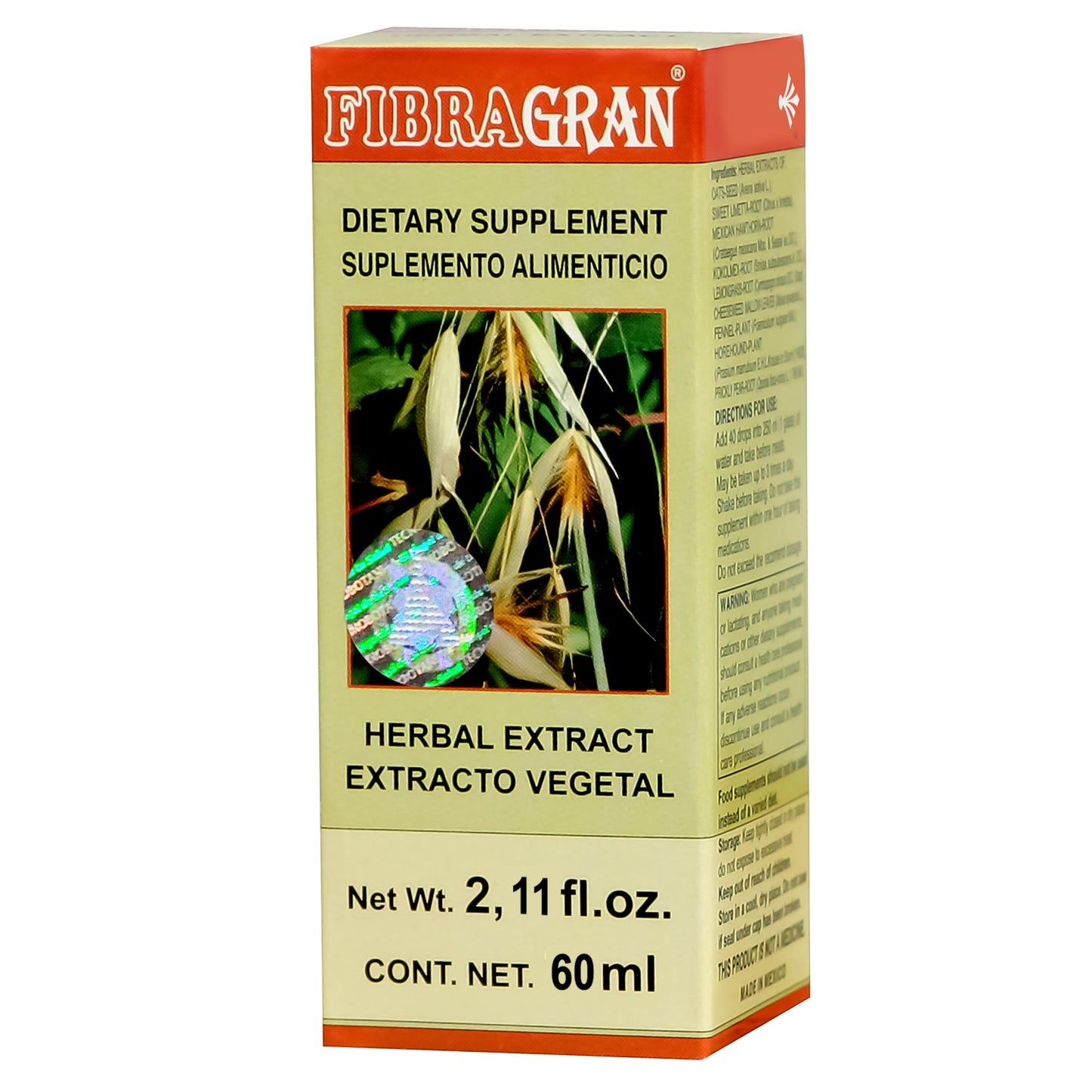 Extracto vegetal FIBRAGRAN ® raíz de tejocote compuesta caja frasco gotero 60ml