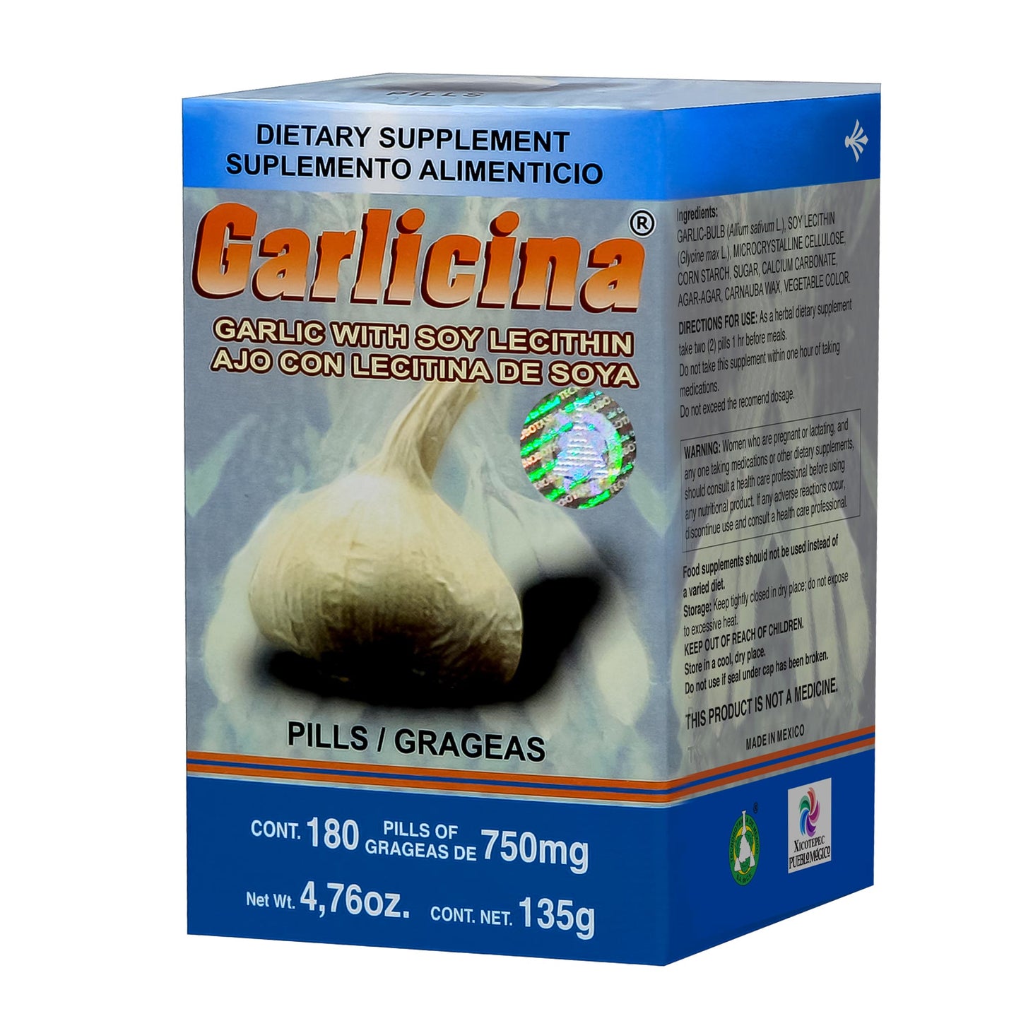 Grageas GARLICINA ® ajo con lecitina de soya caja frasco 180