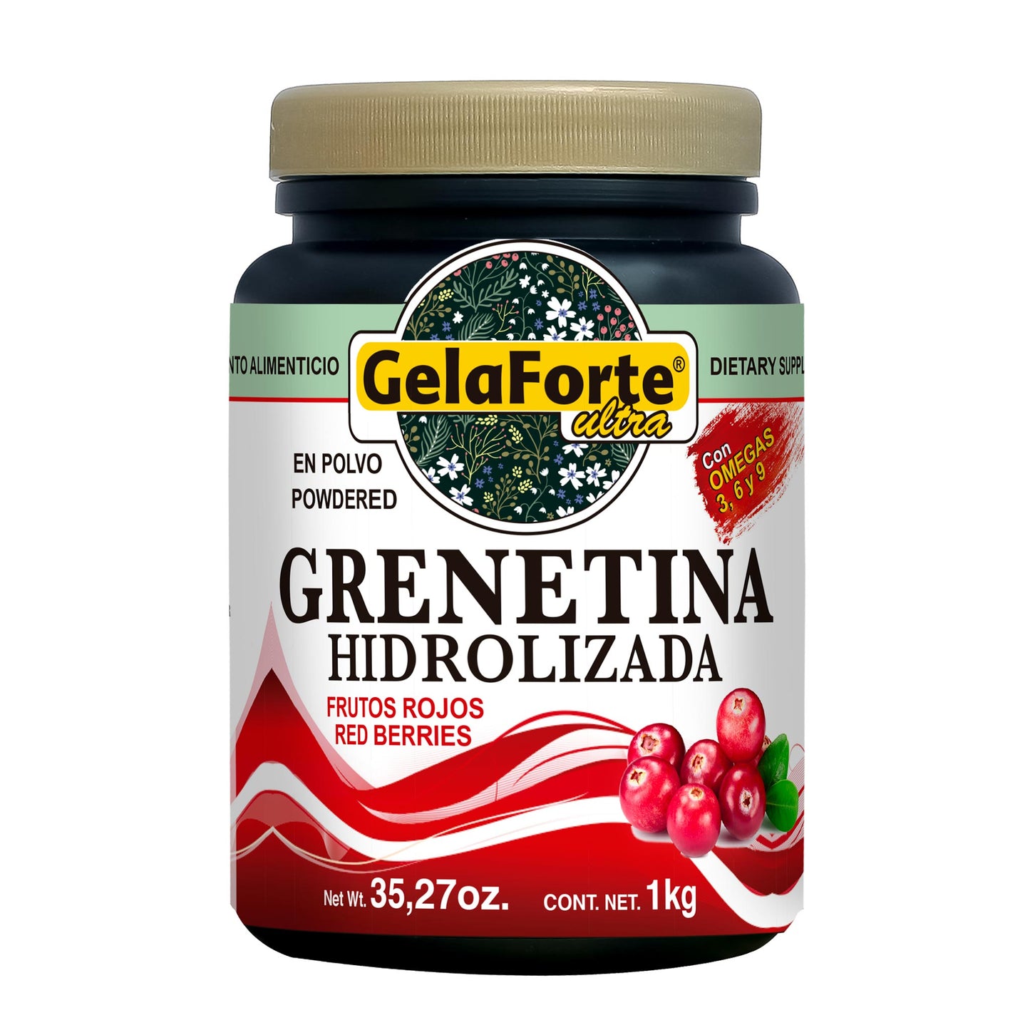 Polvo GELAFORTE ULTRA ® grenetina hidrolizada frutos rojos bote 1Kg