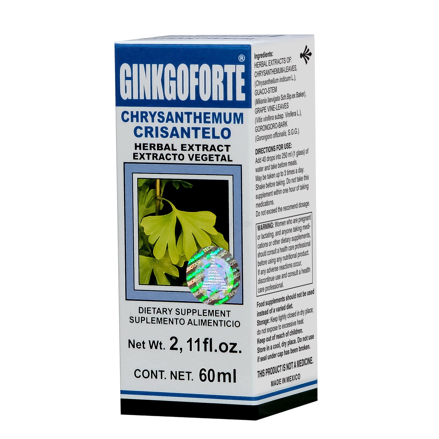 Extracto vegetal GINKGOFORTE ® crisantelo caja frasco gotero 60ml