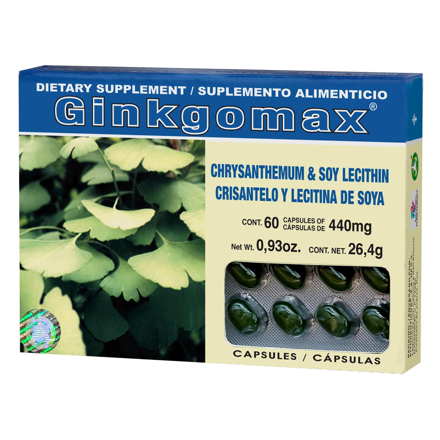 Cápsulas GINKGOMAX ® crisantelo y lecitina de soya caja blister 60