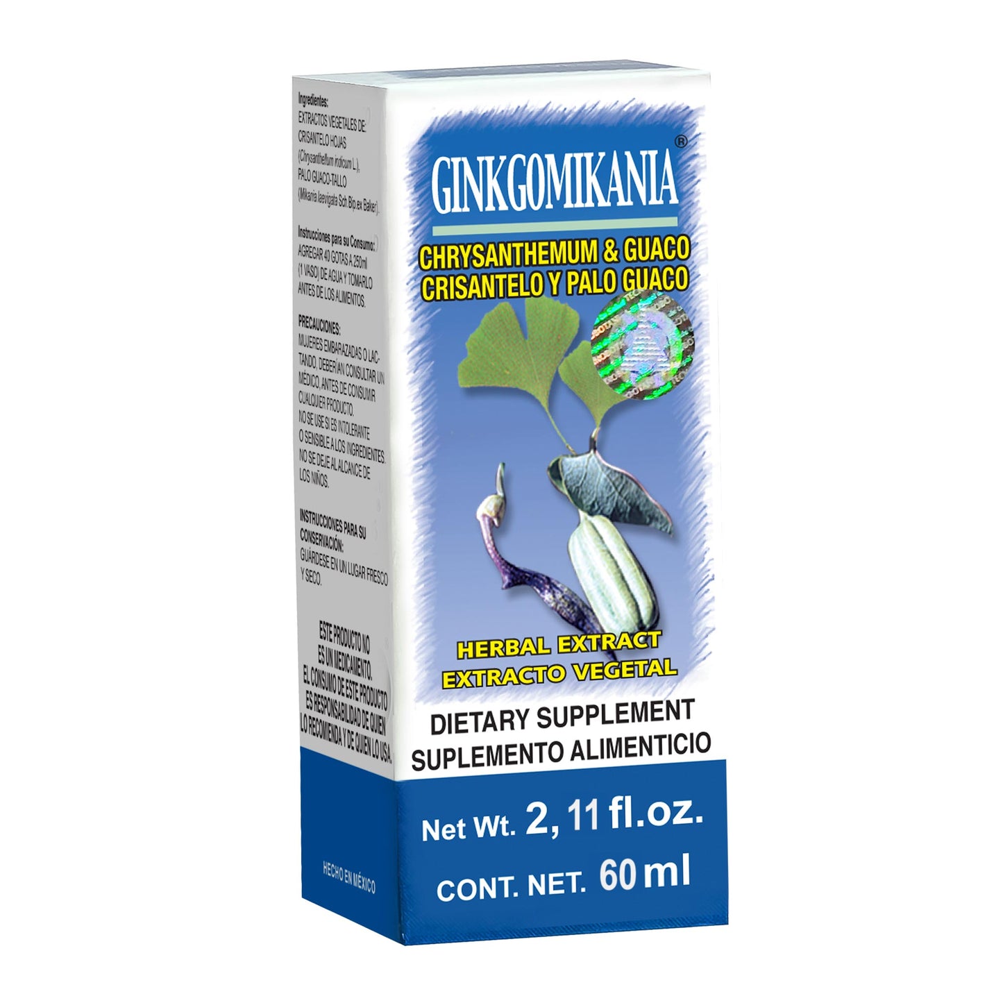 Extracto vegetal GINKGOMIKANIA ® crisantelo y palo guaco caja frasco gotero 60ml