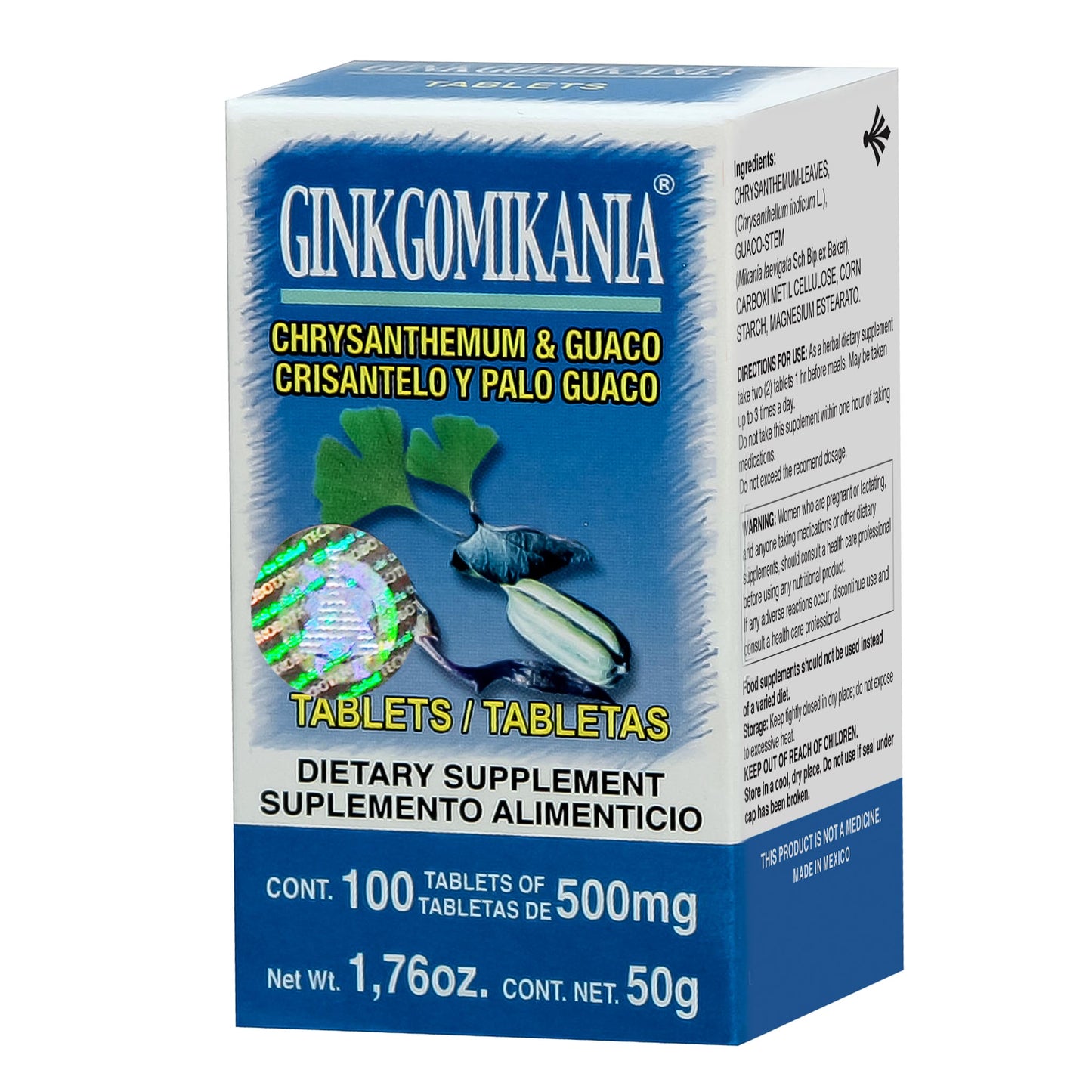 Tabletas GINKGOMIKANIA ® crisantelo y palo guaco caja frasco 100