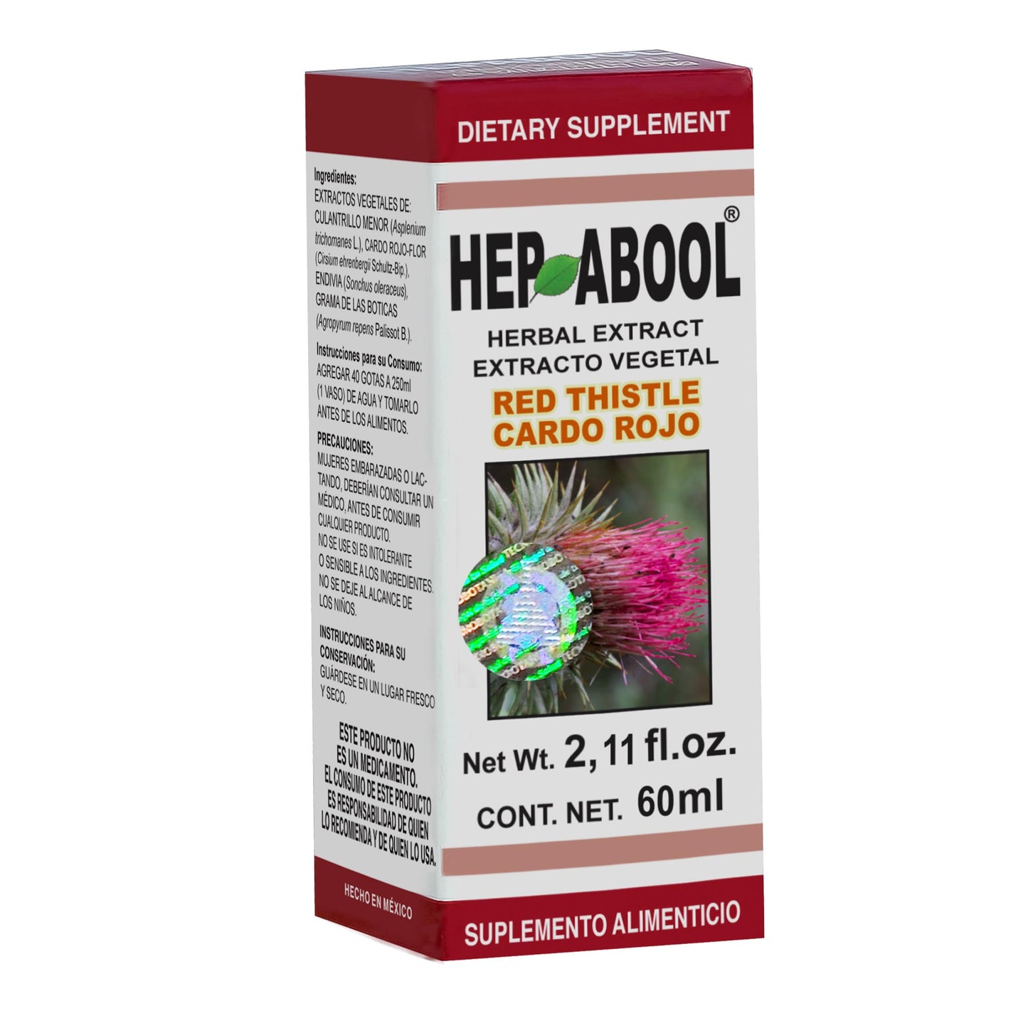 Extracto vegetal HEPABOOL ® cardo rojo caja frasco gotero 60ml