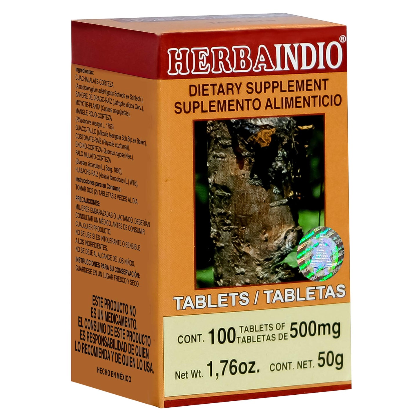 Tabletas HERBAINDIO ® cuachalalate compuesto caja frasco 100u