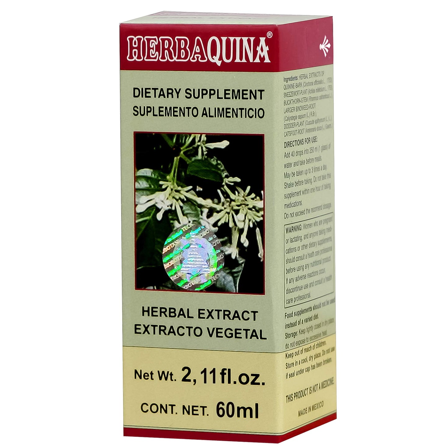 Extracto vegetal HERBAQUINA ® quina amarilla caja frasco gotero 60ml