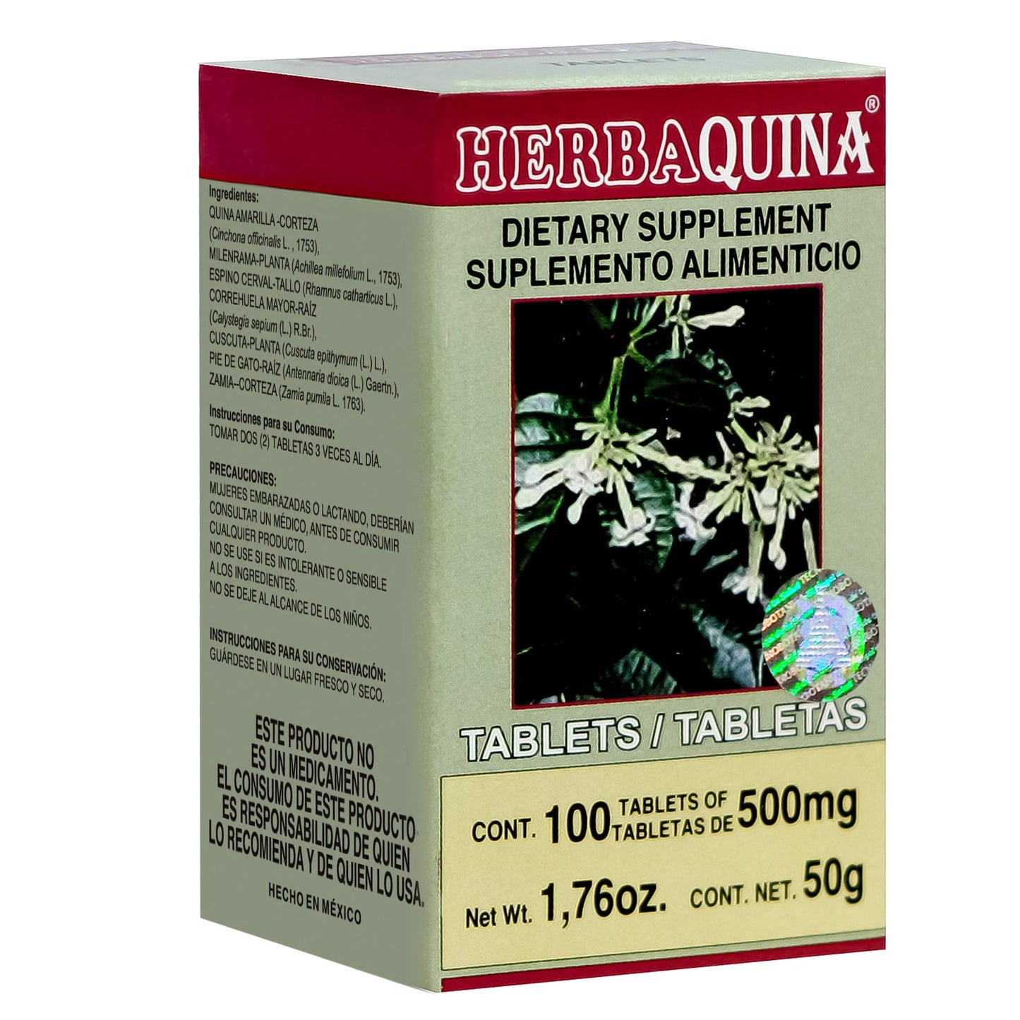 Tabletas HERBAQUINA ® quina amarilla caja frasco 100