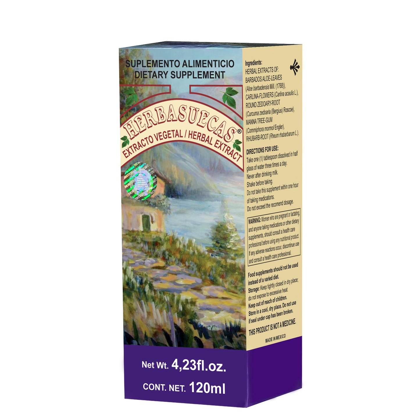 Extracto vegetal HERBASUECAS ® hojas de sábila y raíz de rapóntico caja frasco 120ml