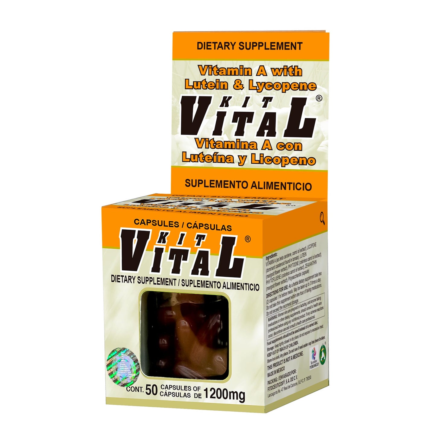 Cápsulas KITVITAL ® vitamina A, luteína y licopeno caja frasco 50
