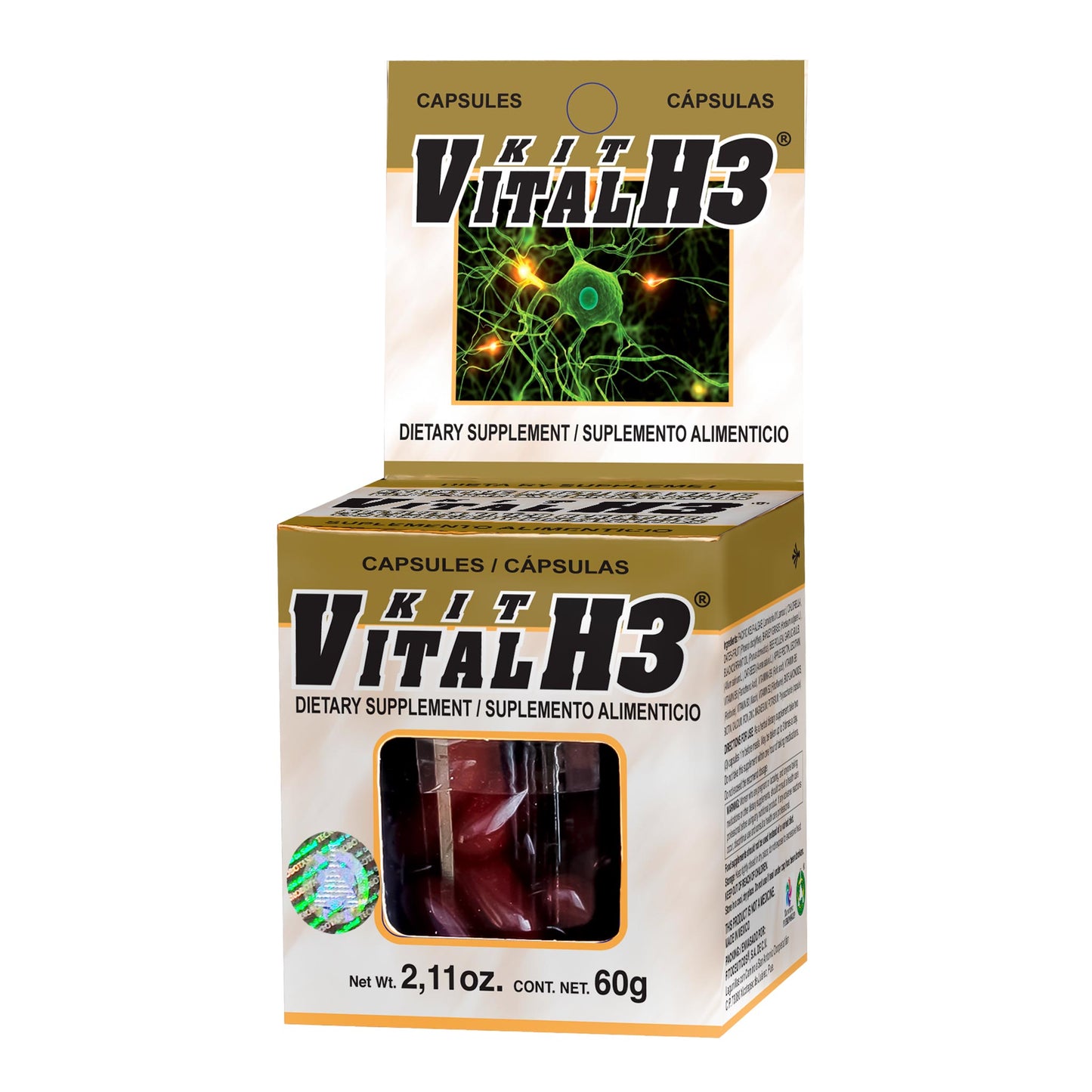 Cápsulas KIT VITAL H-3 ® complejo B con bioflavonoides caja frasco 50
