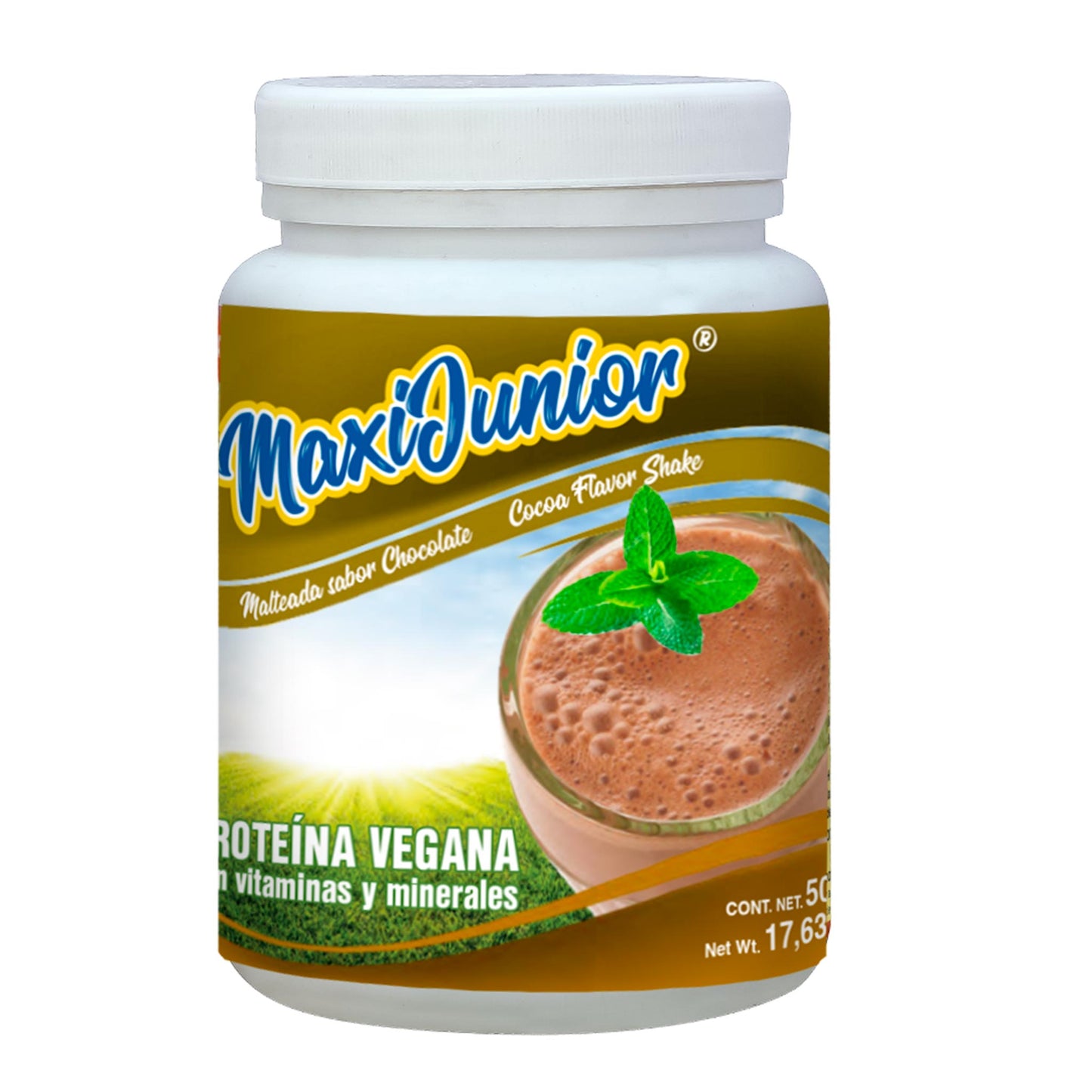 Polvo MAXIJUNIOR ® proteína vegana chocolate bote 500g