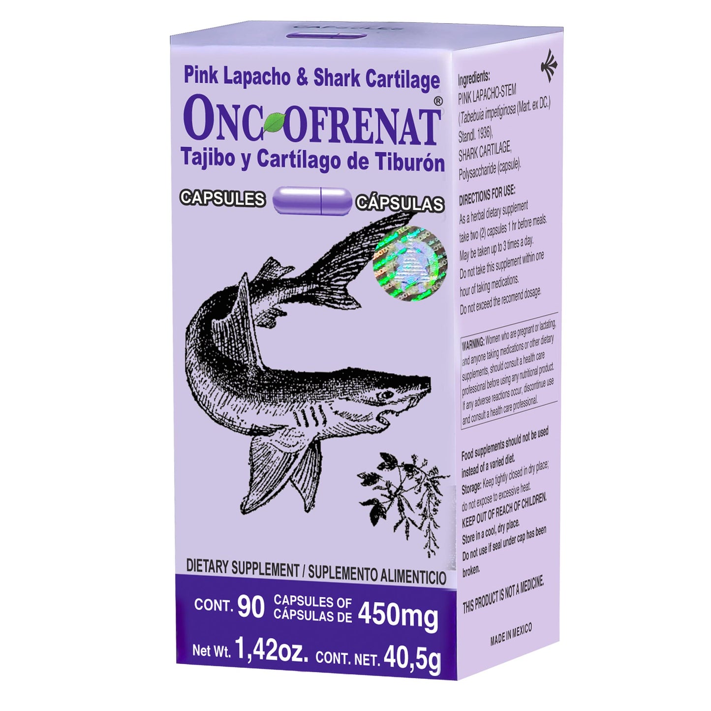 Cápsulas ONCOFRENAT ® tajibo y cartílago de tiburón caja frasco 90u