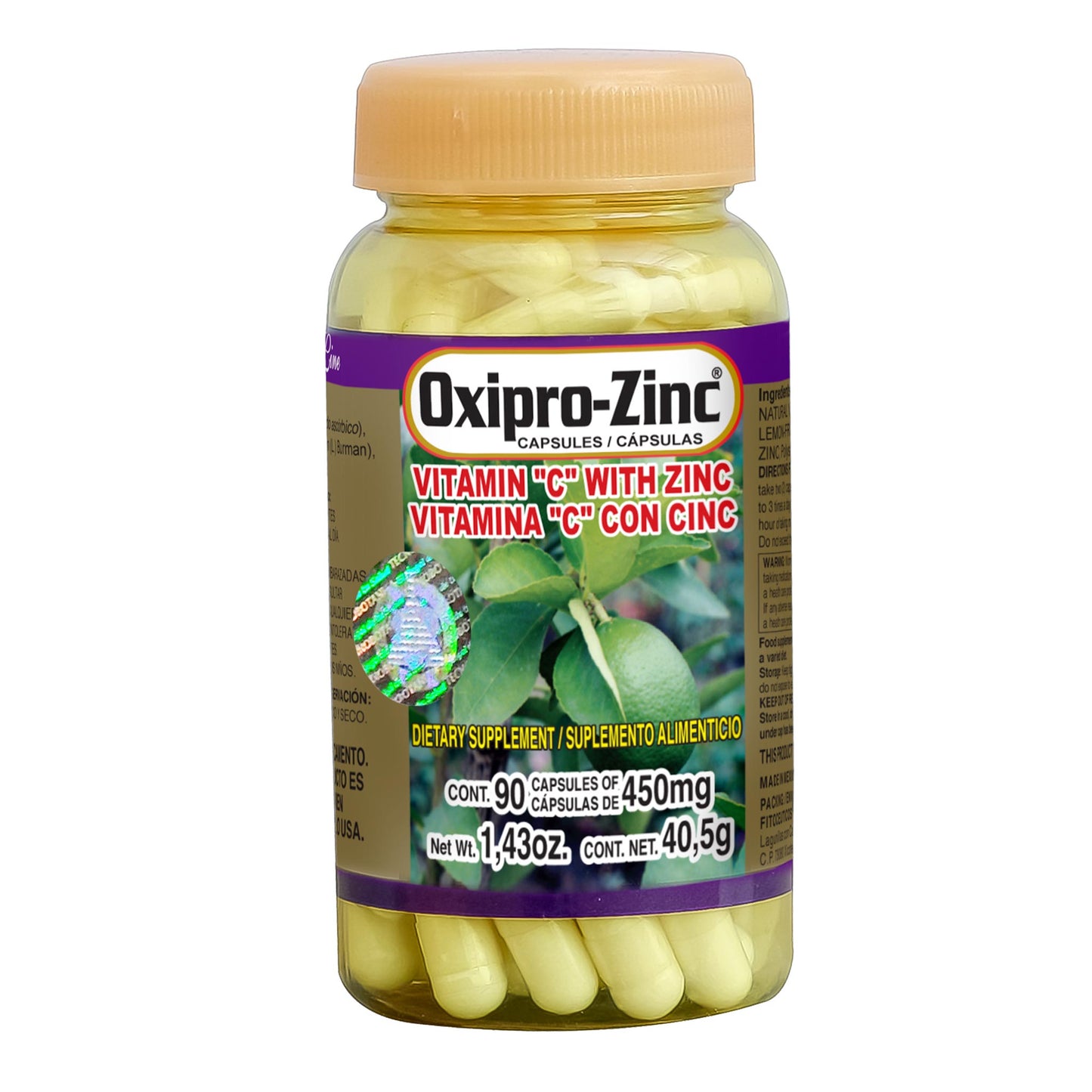 Cápsulas OXIPRO ZINC ® vitamina C y zinc frasco 90