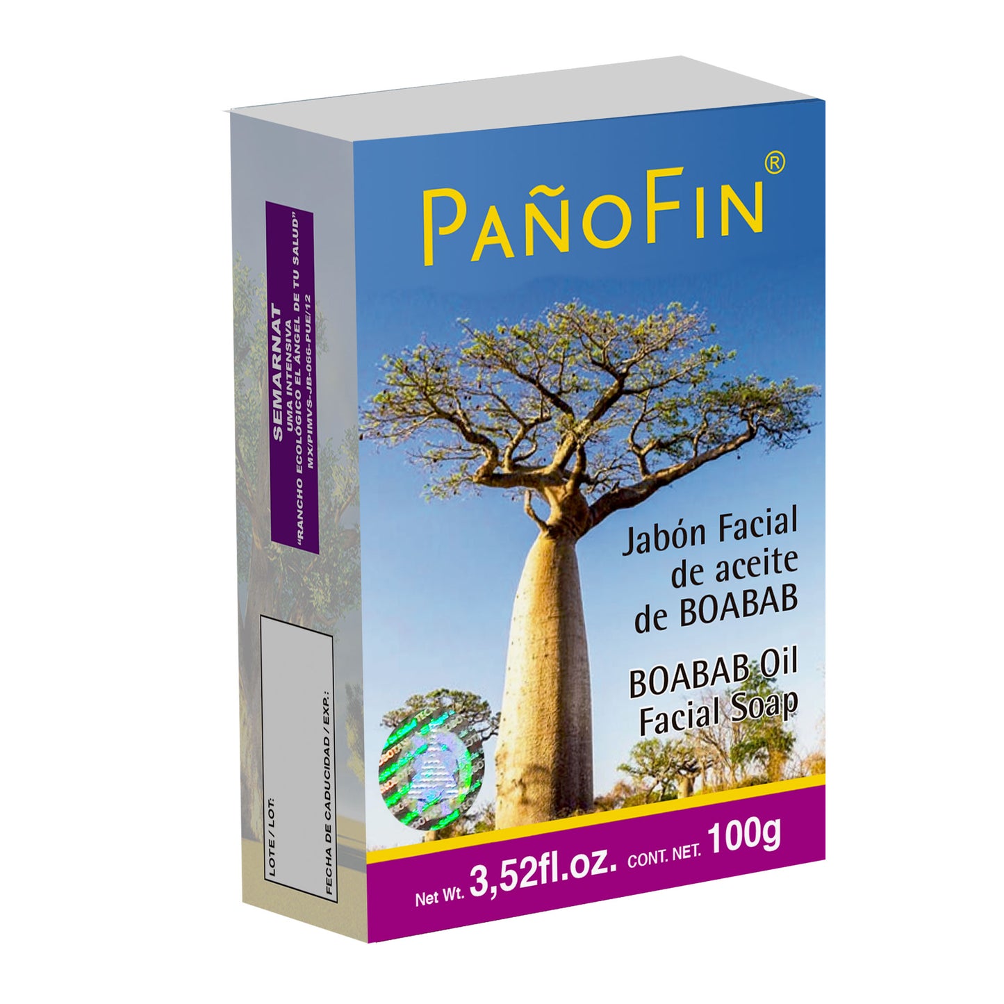Jabón facial PAÑOFIN ® aceite de baobab caja barra 100g