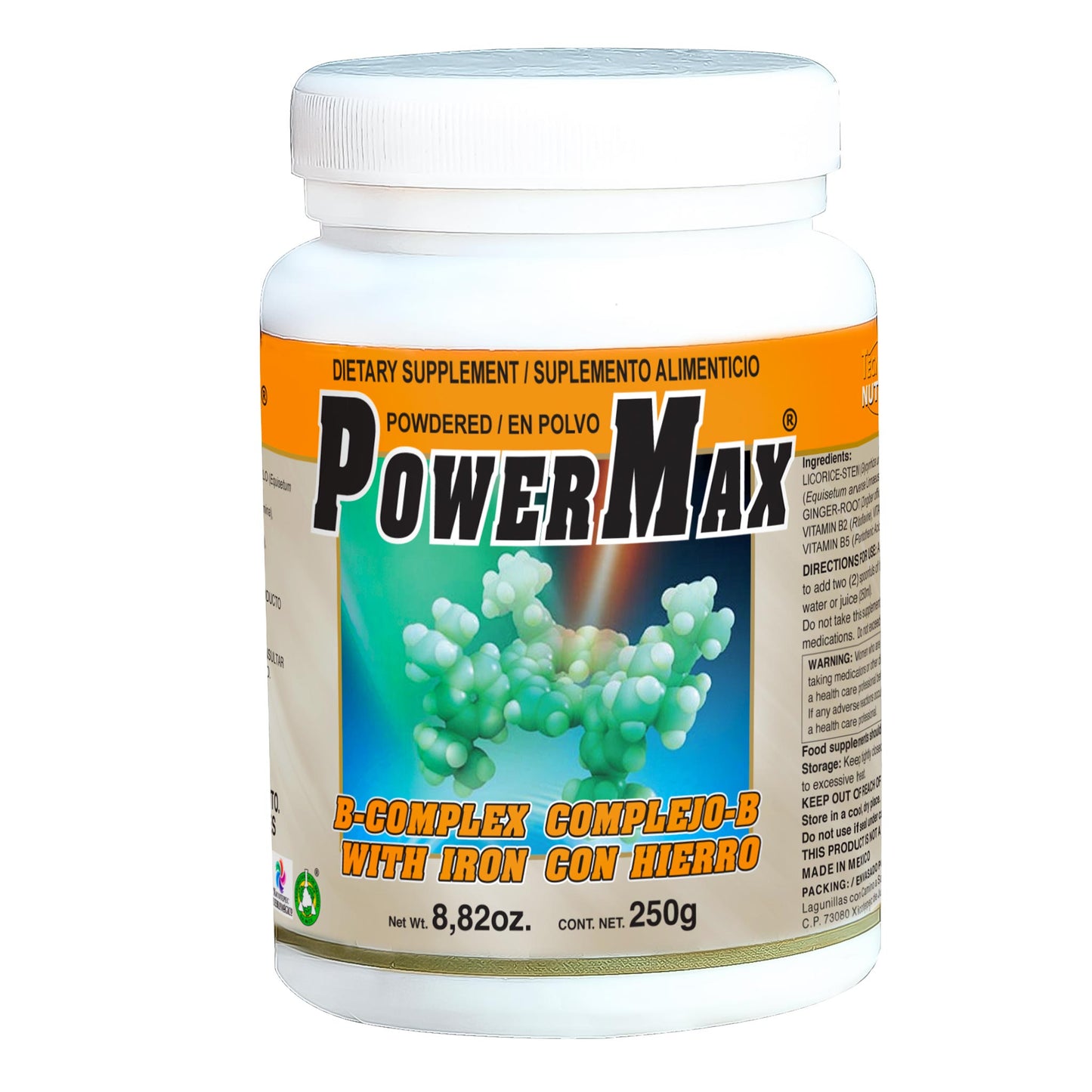 Polvo POWERMAX ® complejo B con hierro frasco 250g