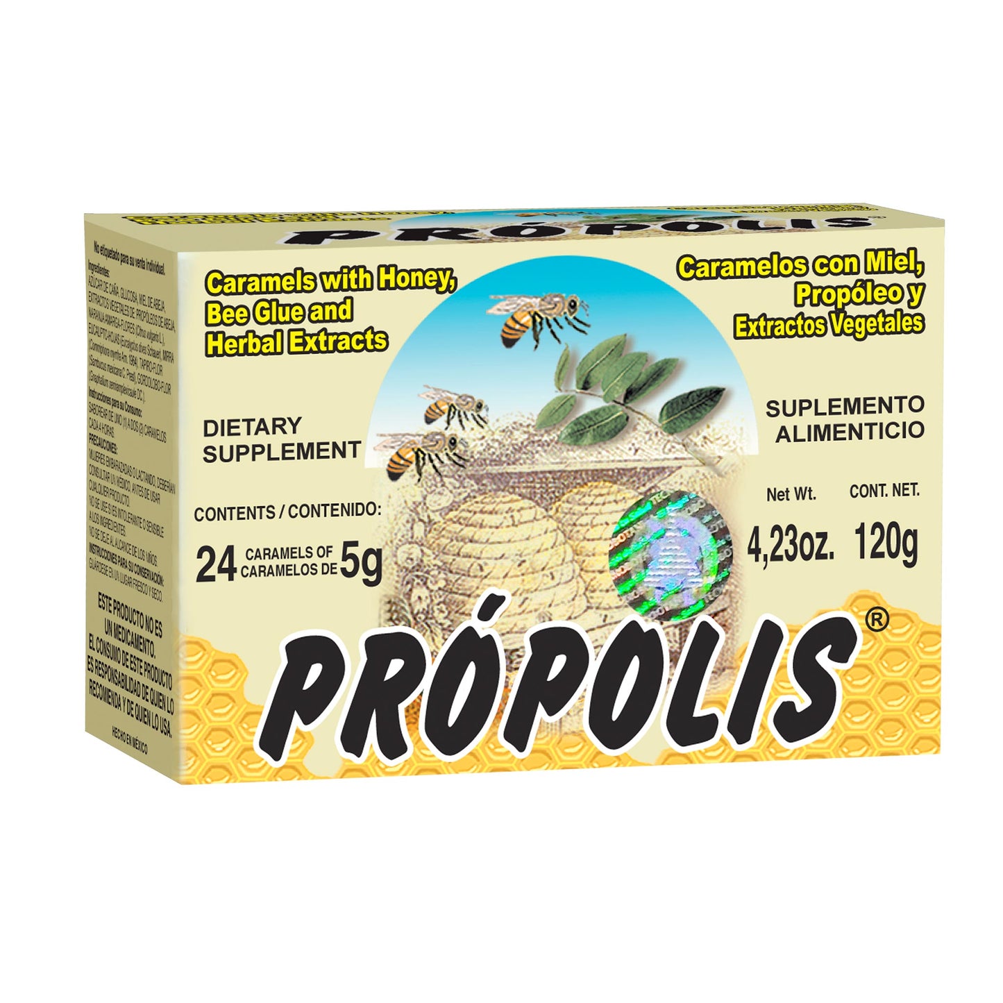Caramelos PROPOLIS ® miel, propóleo y extractos vegetales caja 24pz