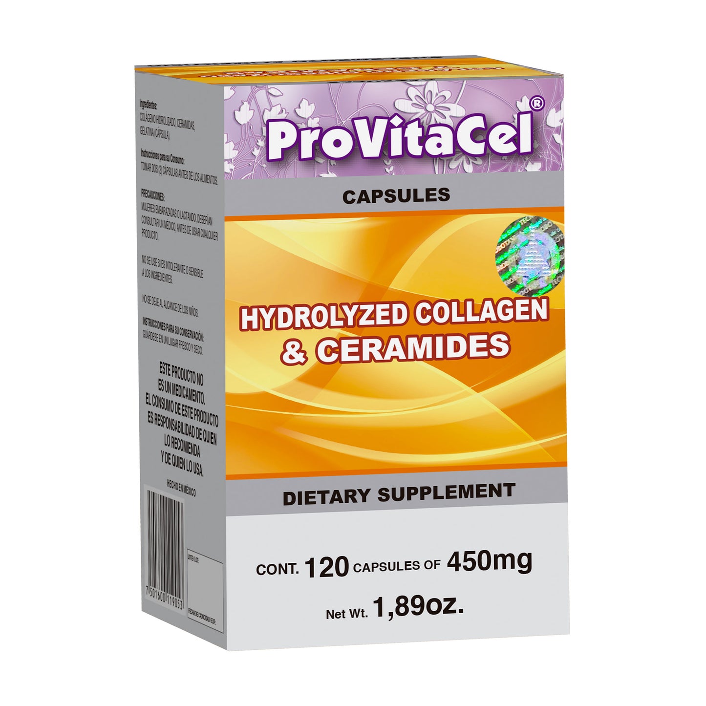 Cápsulas PROVITACEL ® colágeno hidrolizado y ceramidas caja frasco 120