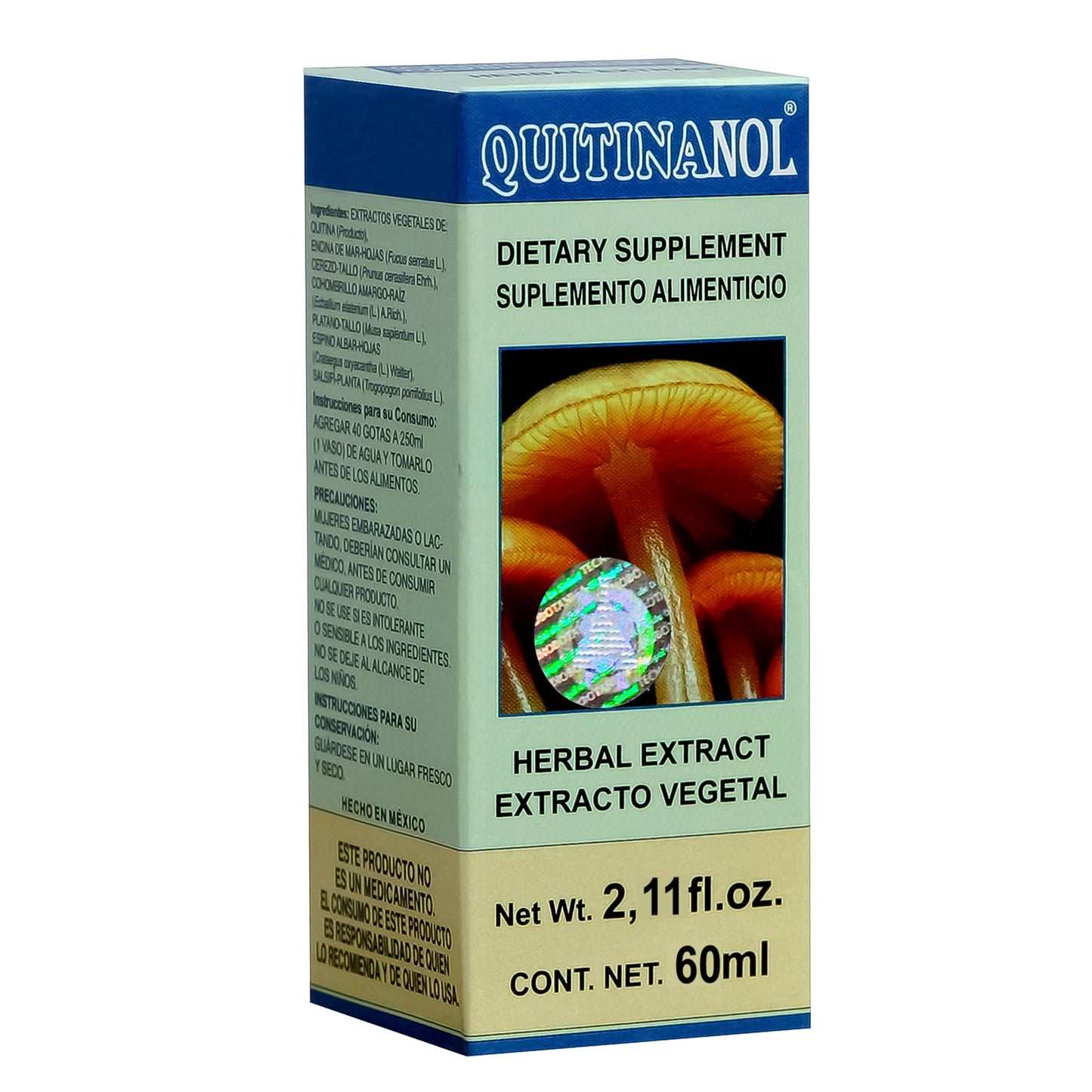 Extracto vegetal QUITINANOL ® quitina compuesta caja frasco gotero 60ml