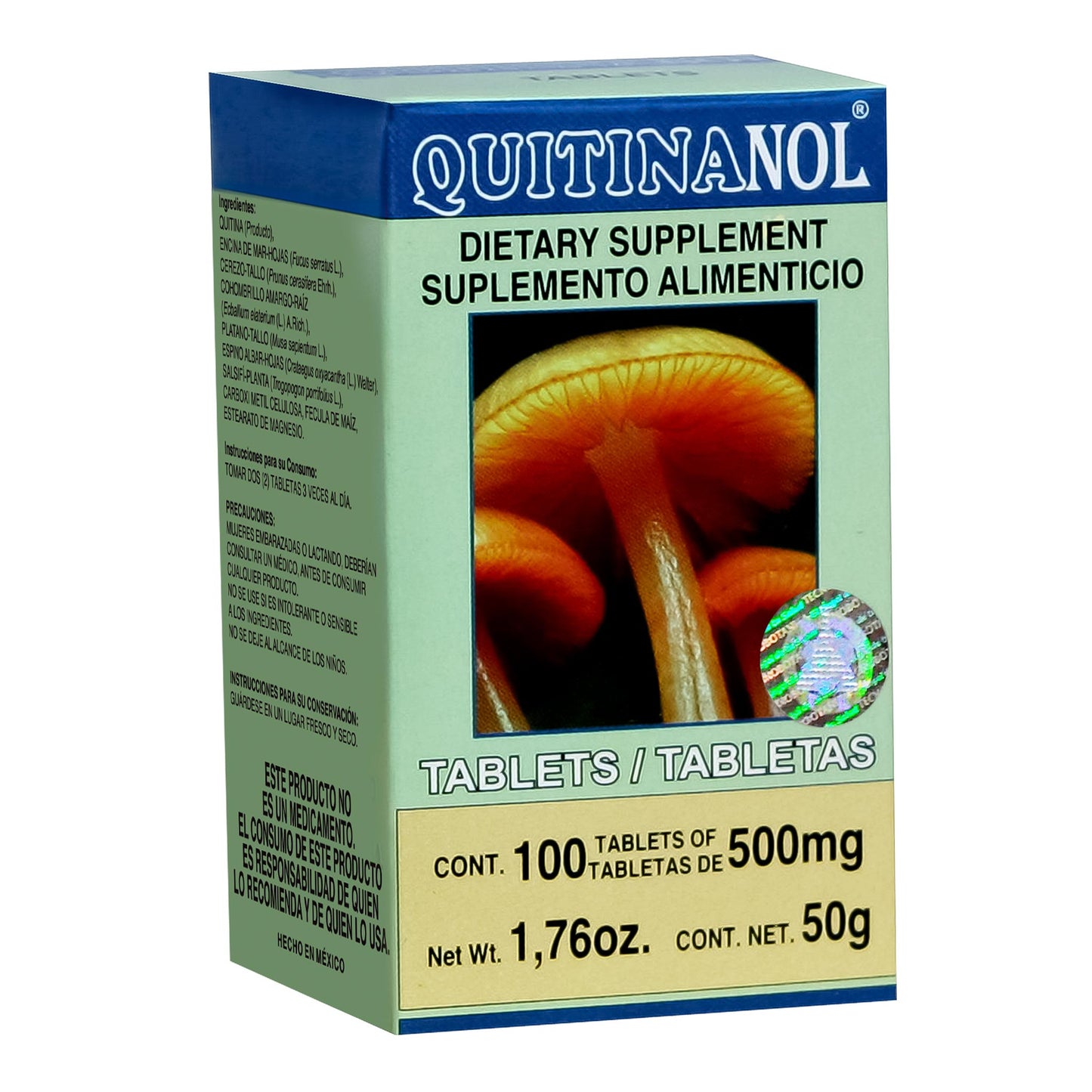 Tabletas QUITINANOL ® quitina compuesta caja frasco 100