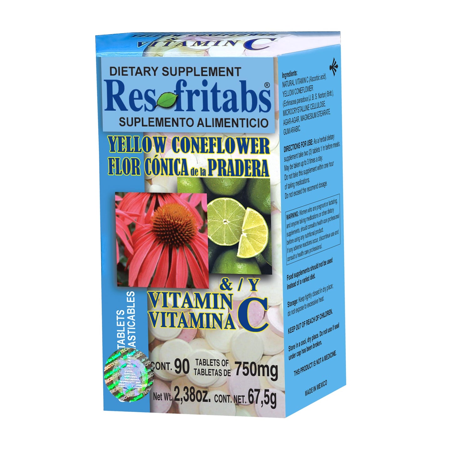 Tabletas RESFRITABS ® flor cónica de la pradera con vitamina C caja frasco 90