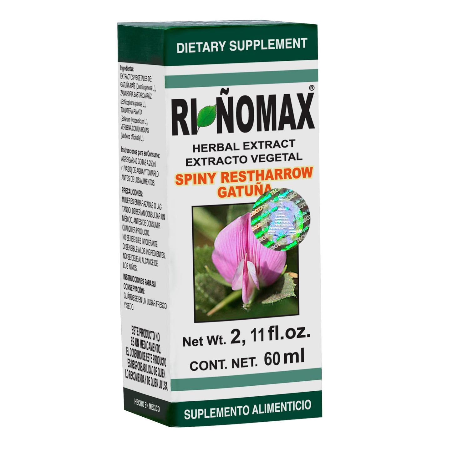Extracto vegetal RIÑOMAX ® gatuña caja frasco gotero 60ml