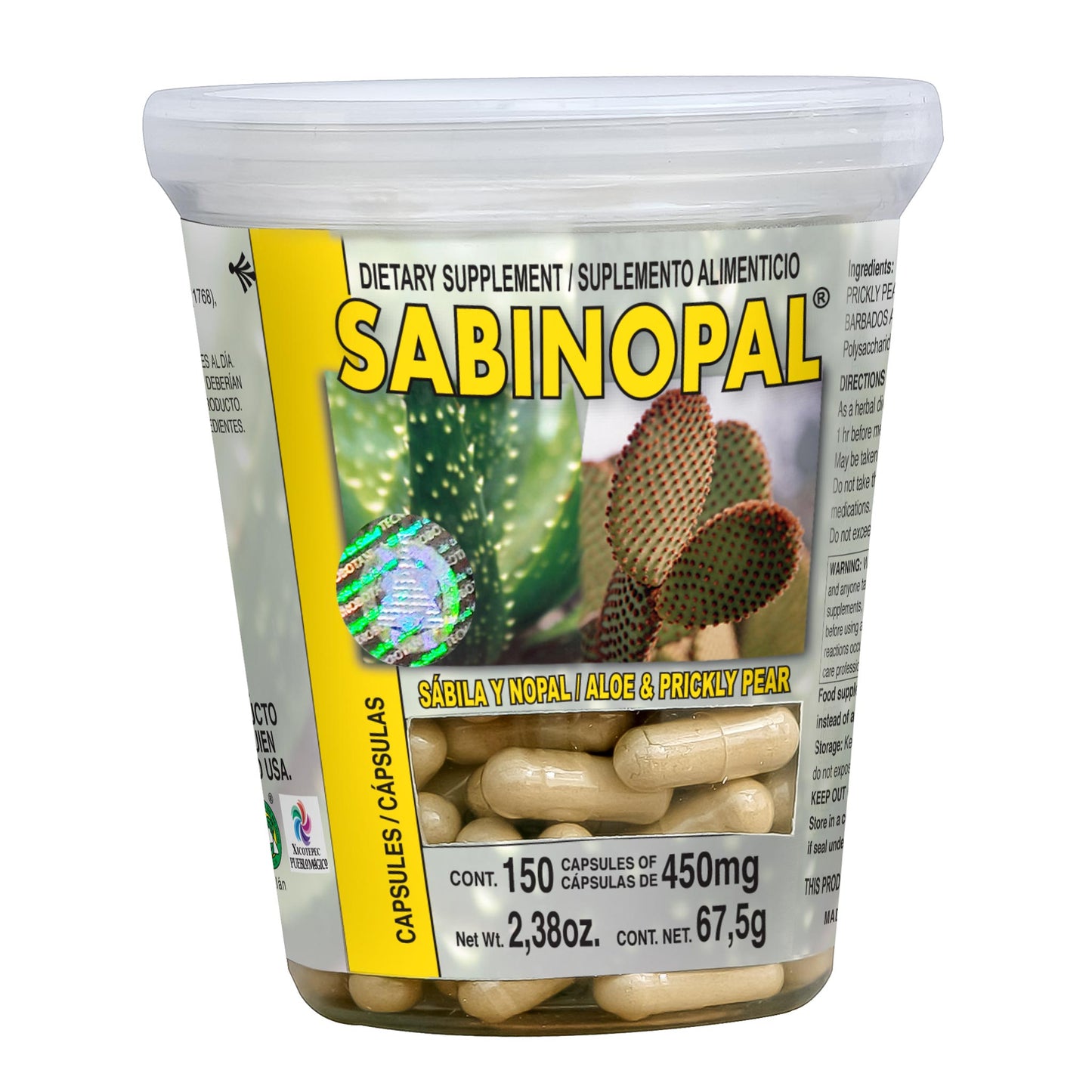 Cápsulas SABINOPAL ® sábila con nopal frasco 150